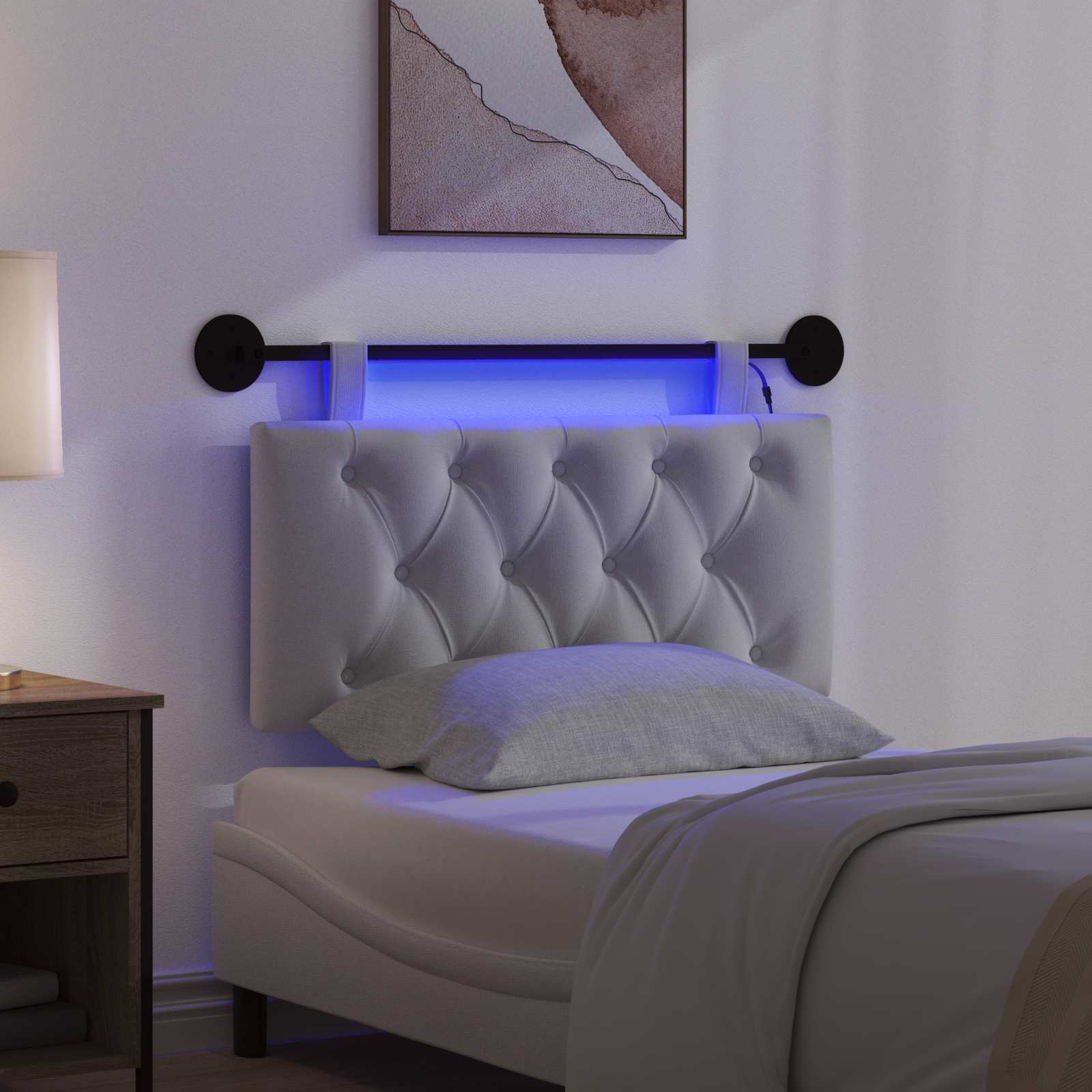 Hängendes Kopfteil Mit LED Licht Weiß Stoff