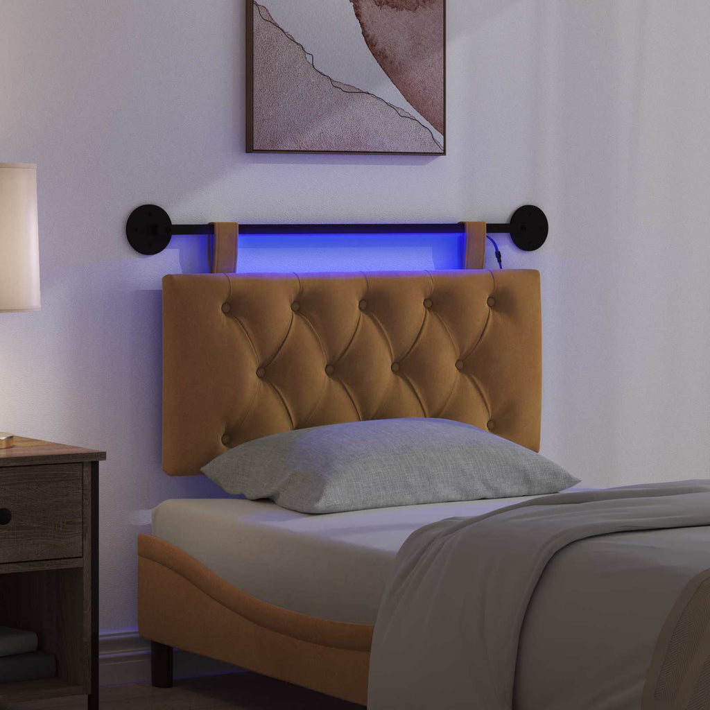 Hängendes Kopfteil Mit LED Licht Braun Samt