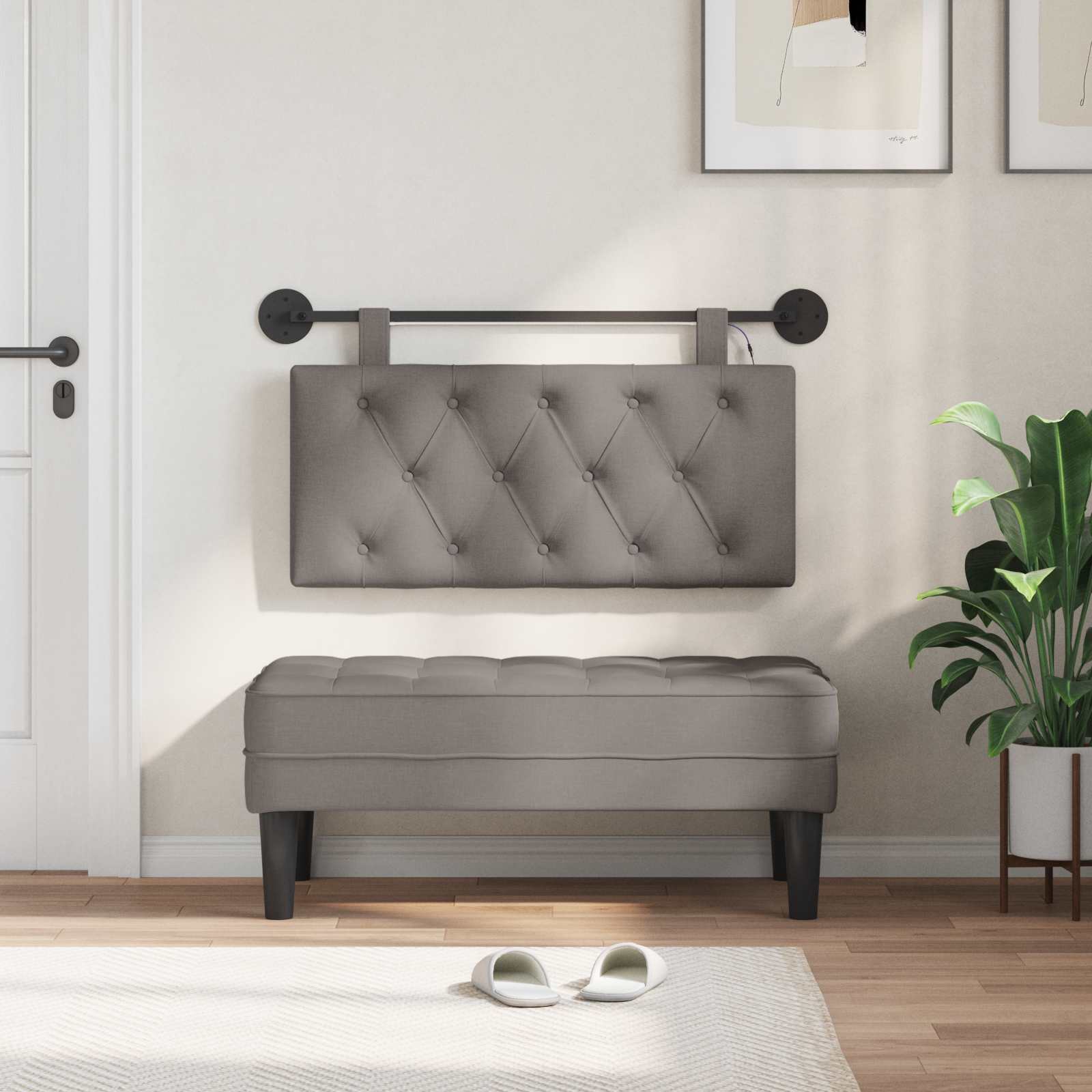 Hängendes Kopfteil Mit LED Licht Taupe Stoff
