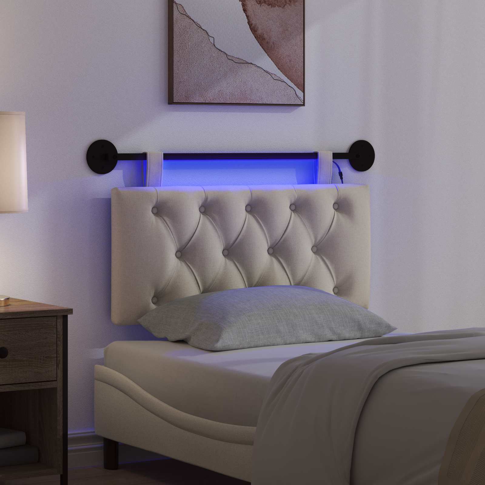 Hängendes Kopfteil Mit LED Licht Creme Stoff