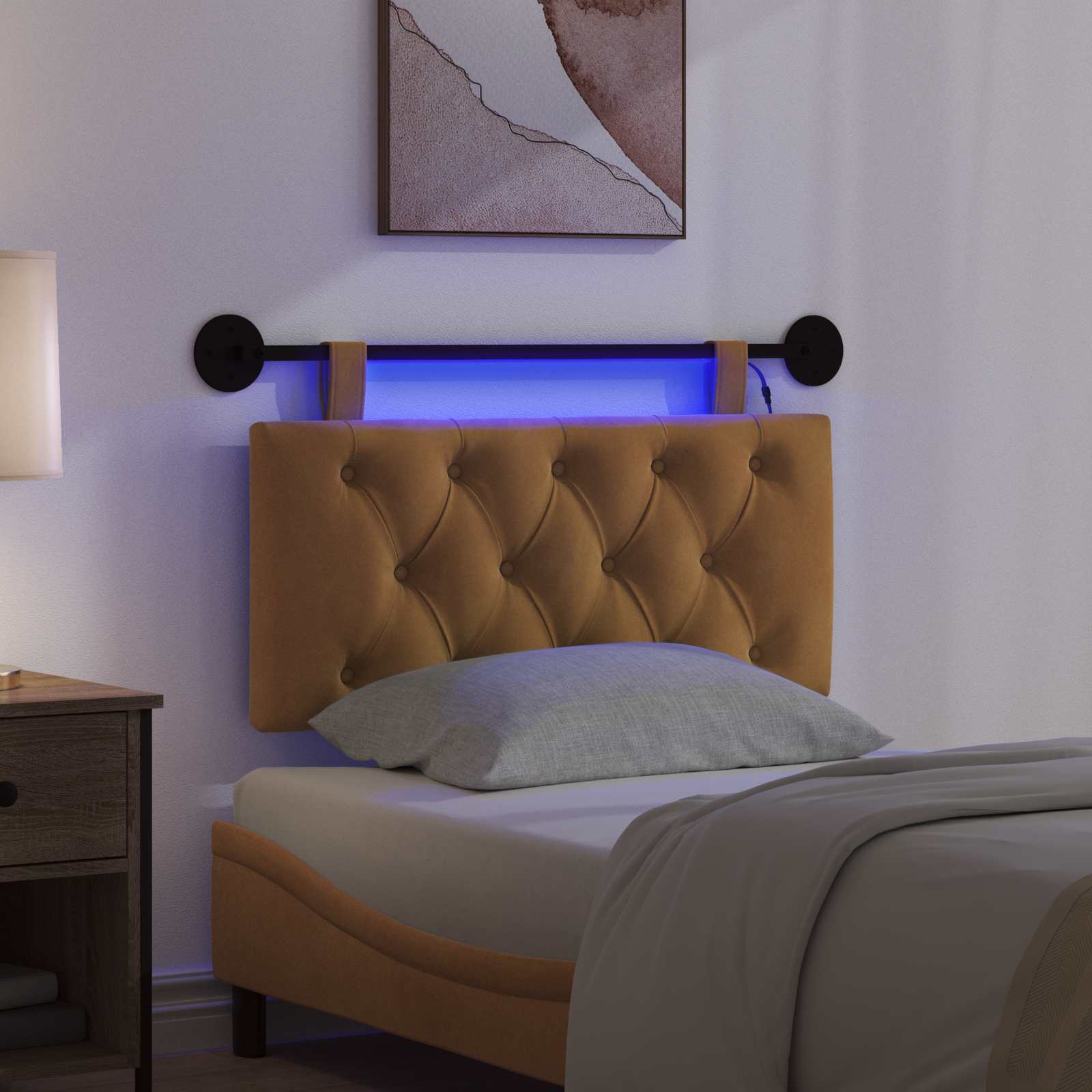 Hängendes Kopfteil Mit LED Licht Braun Samt
