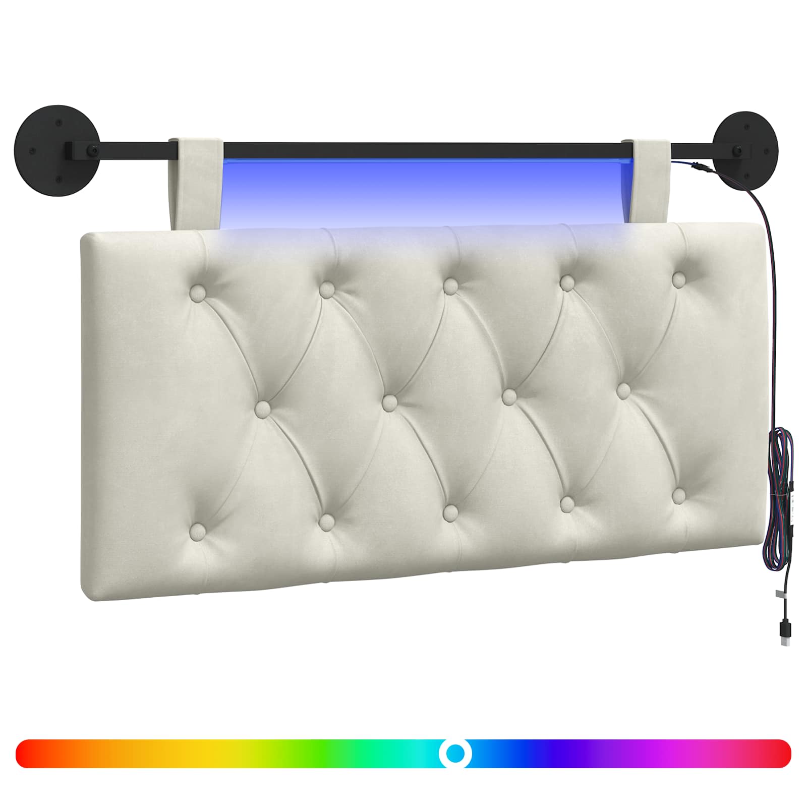Hängendes Kopfteil Mit LED Licht Creme Samt