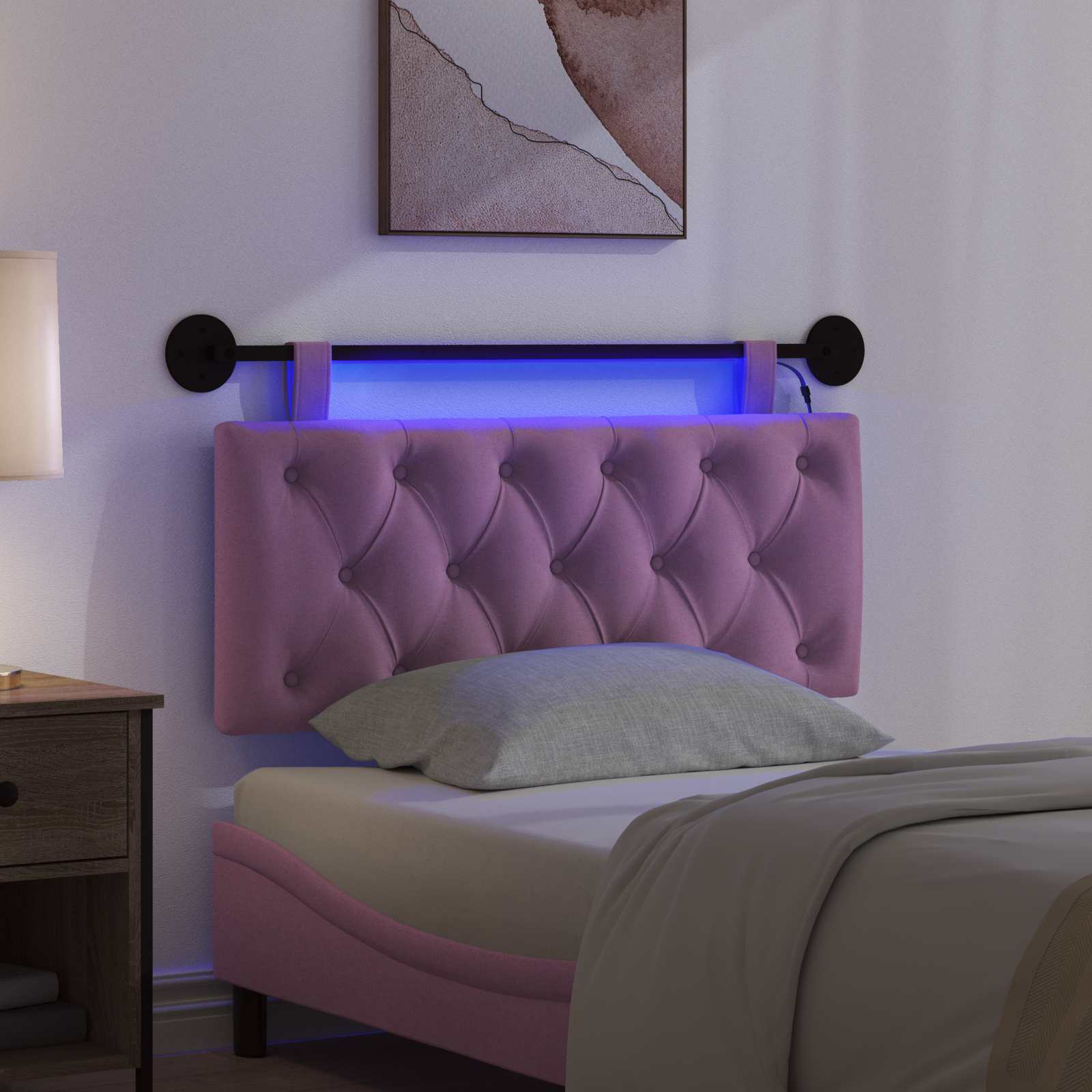 Hängendes Kopfteil Mit LED Licht Rosa Stoff