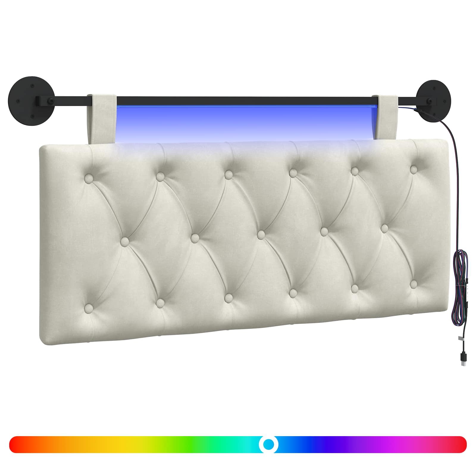 Hängendes Kopfteil Mit LED Licht Creme Samt