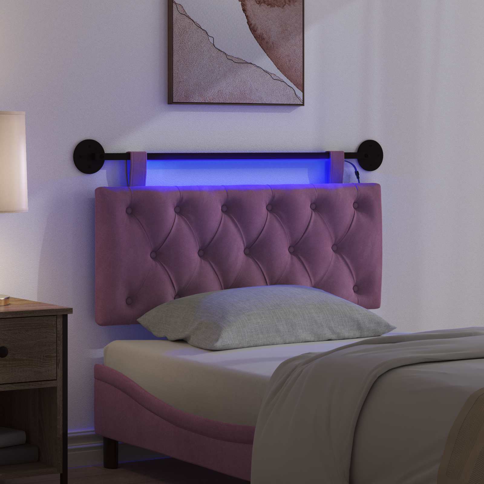 Hängendes Kopfteil Mit LED Licht Lila Samt