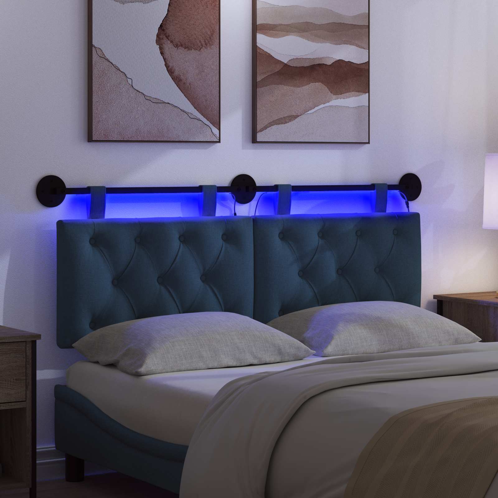 Hängendes Kopfteil Mit LED Licht Blau Stoff
