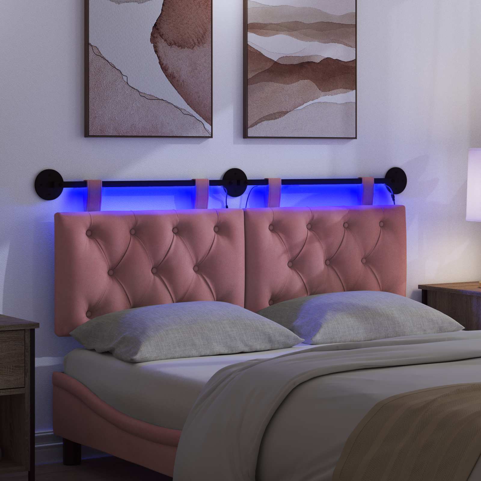 Hängendes Kopfteil Mit LED Licht Rosa Samt