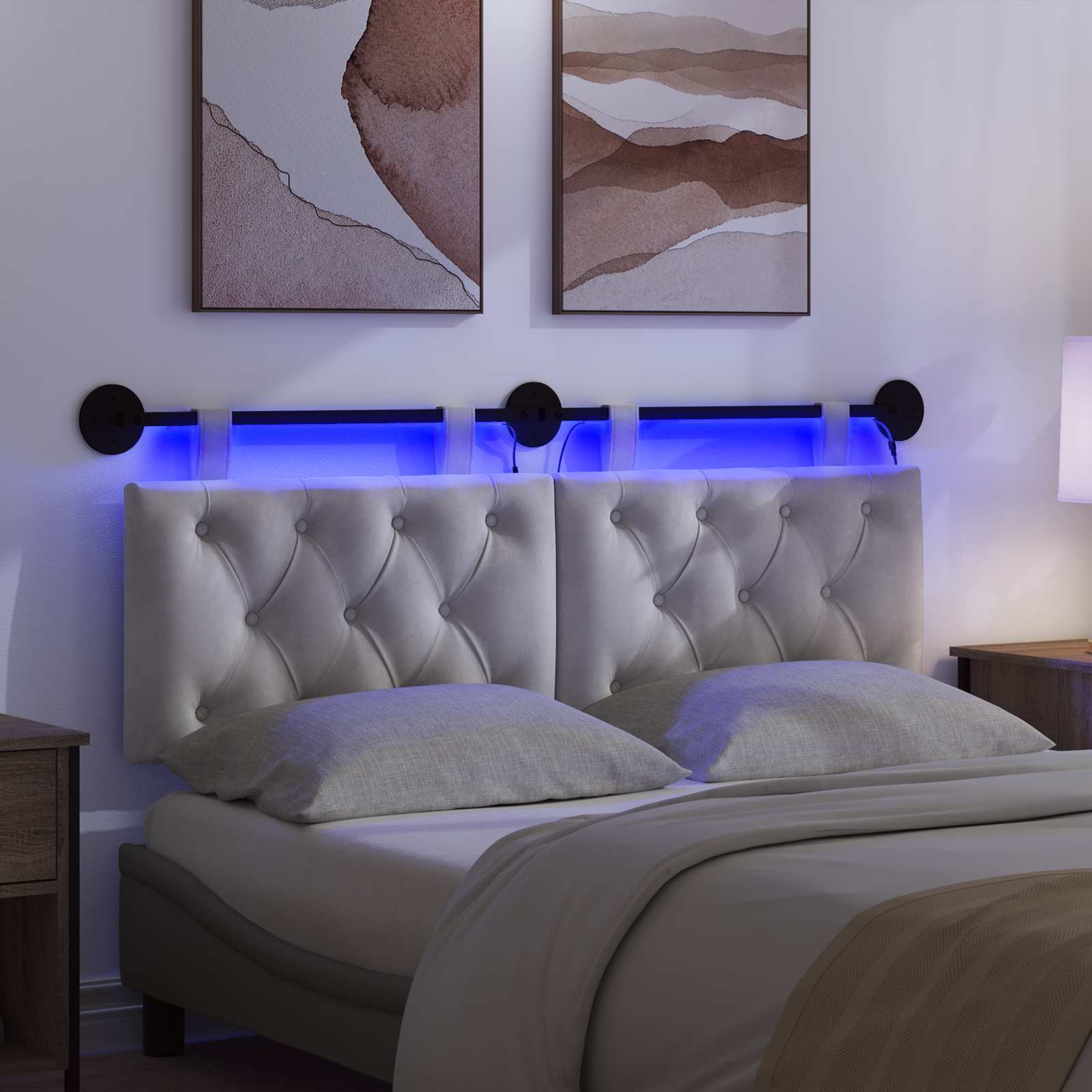 Hängendes Kopfteil Mit LED Licht Creme Samt