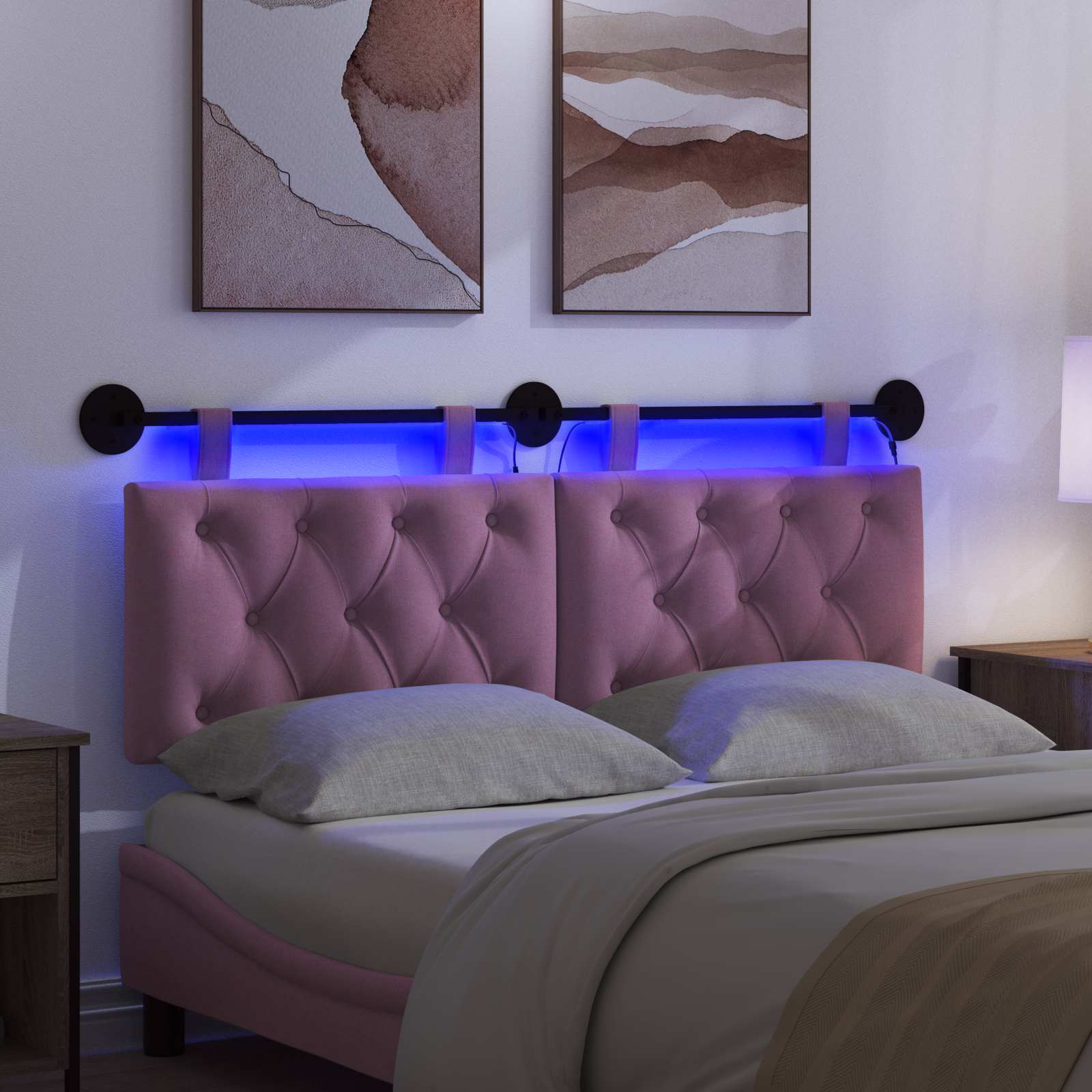 Hängendes Kopfteil Mit LED Licht Rosa Stoff