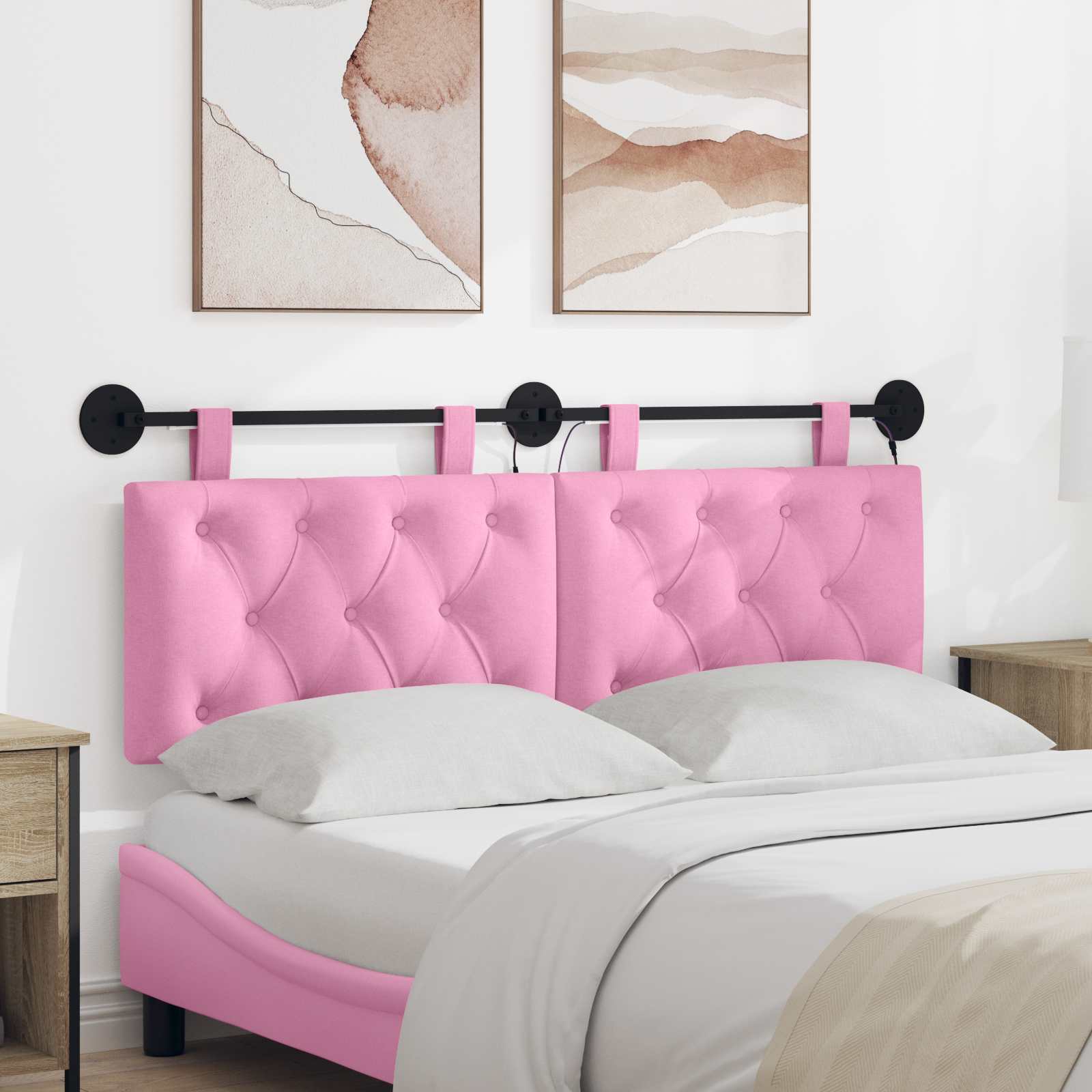 Hängendes Kopfteil Mit LED Licht Rosa Stoff