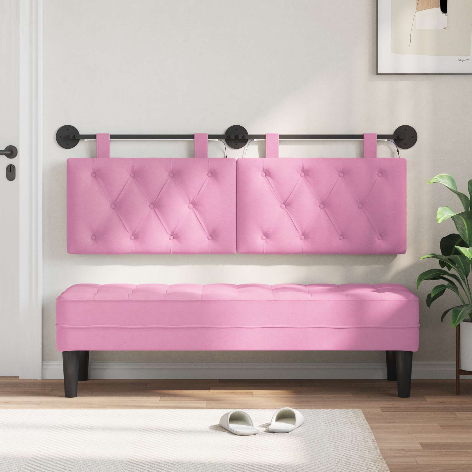 Hängendes Kopfteil Mit LED Licht Rosa Stoff