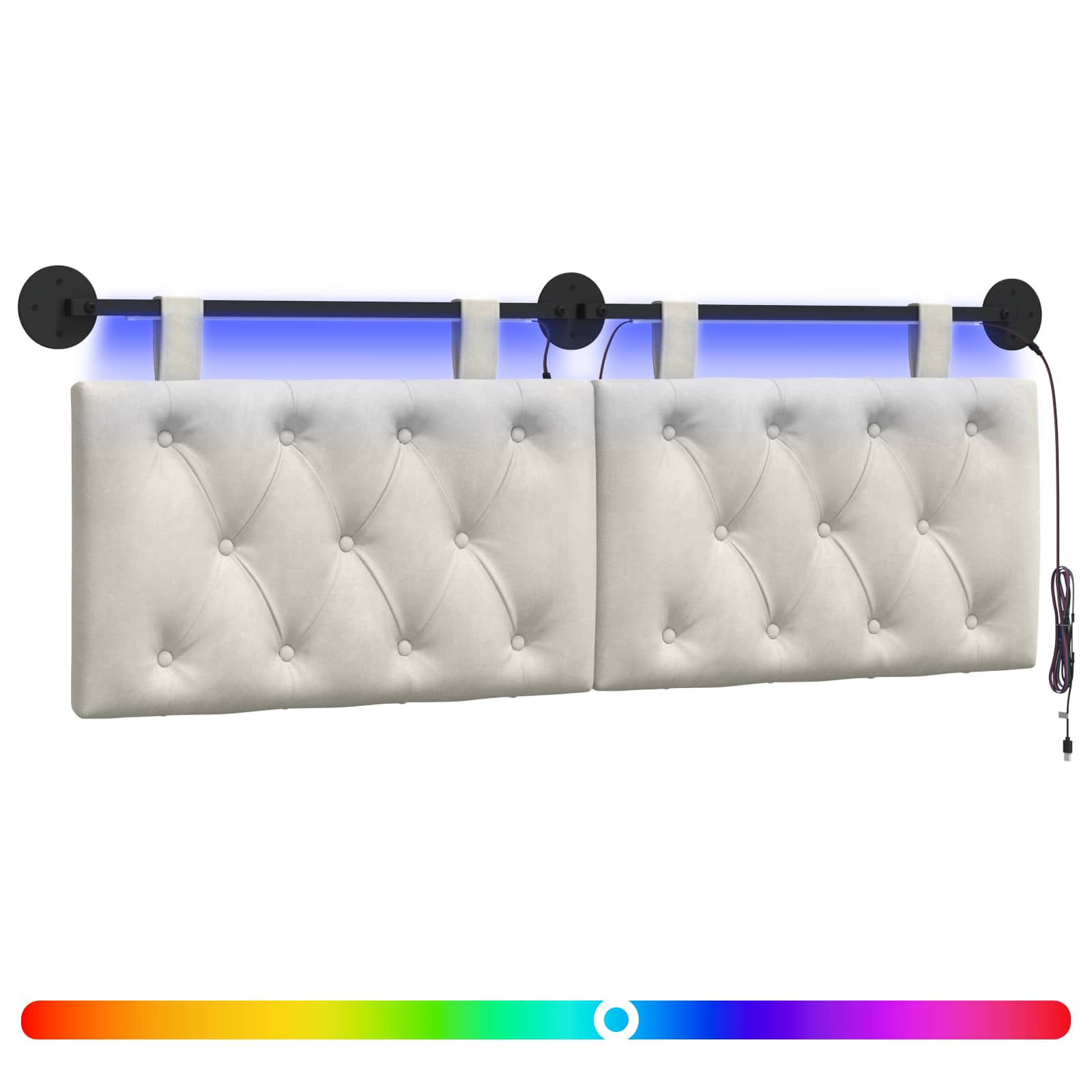 Hängendes Kopfteil Mit LED Licht Creme Samt