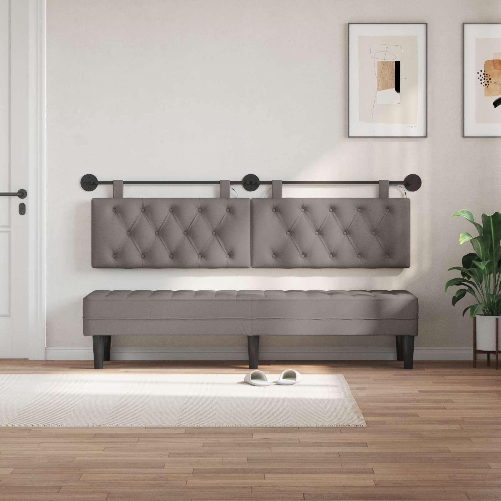Hängendes Kopfteil Mit LED Licht Taupe Stoff