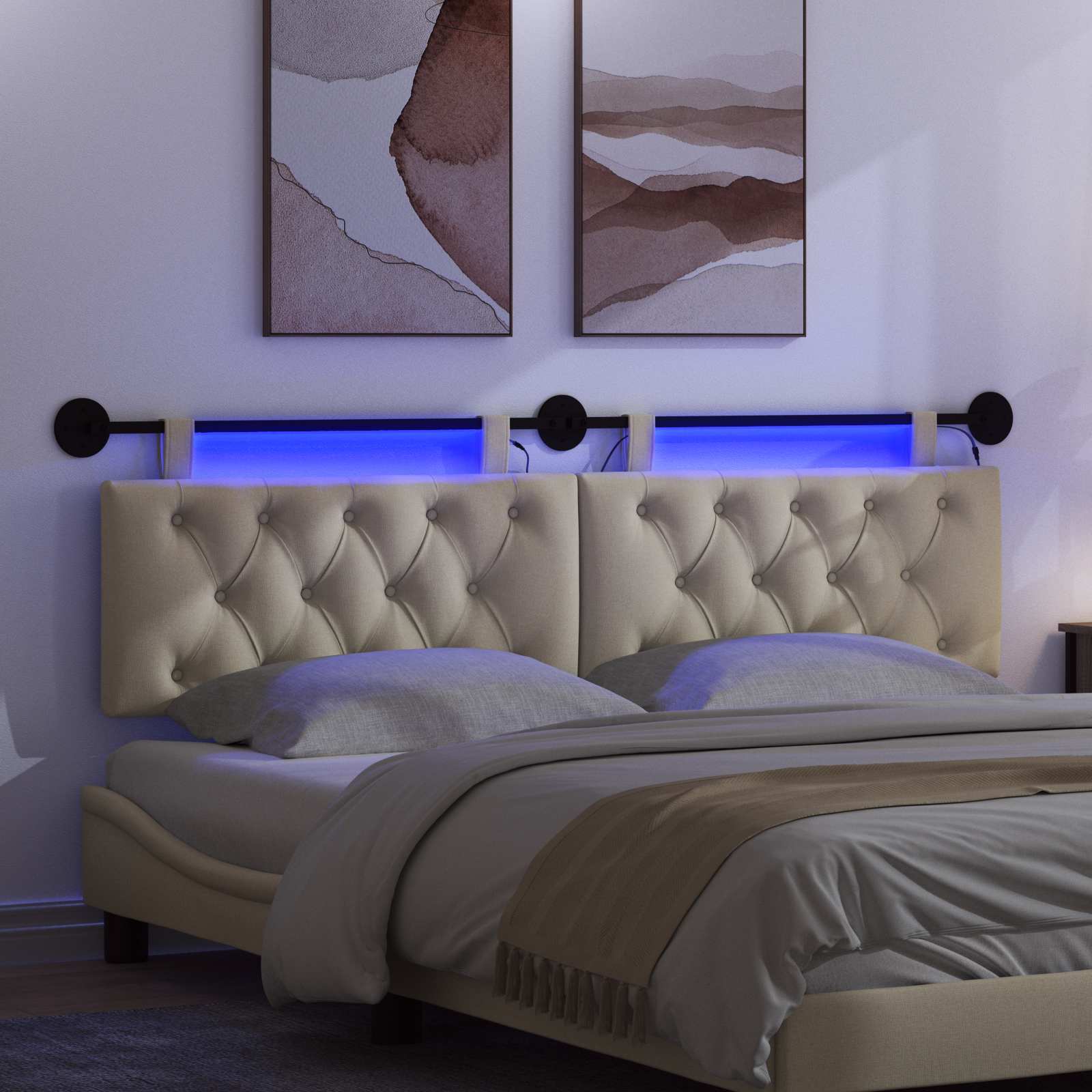 Hängendes Kopfteil Mit LED Licht Creme Stoff