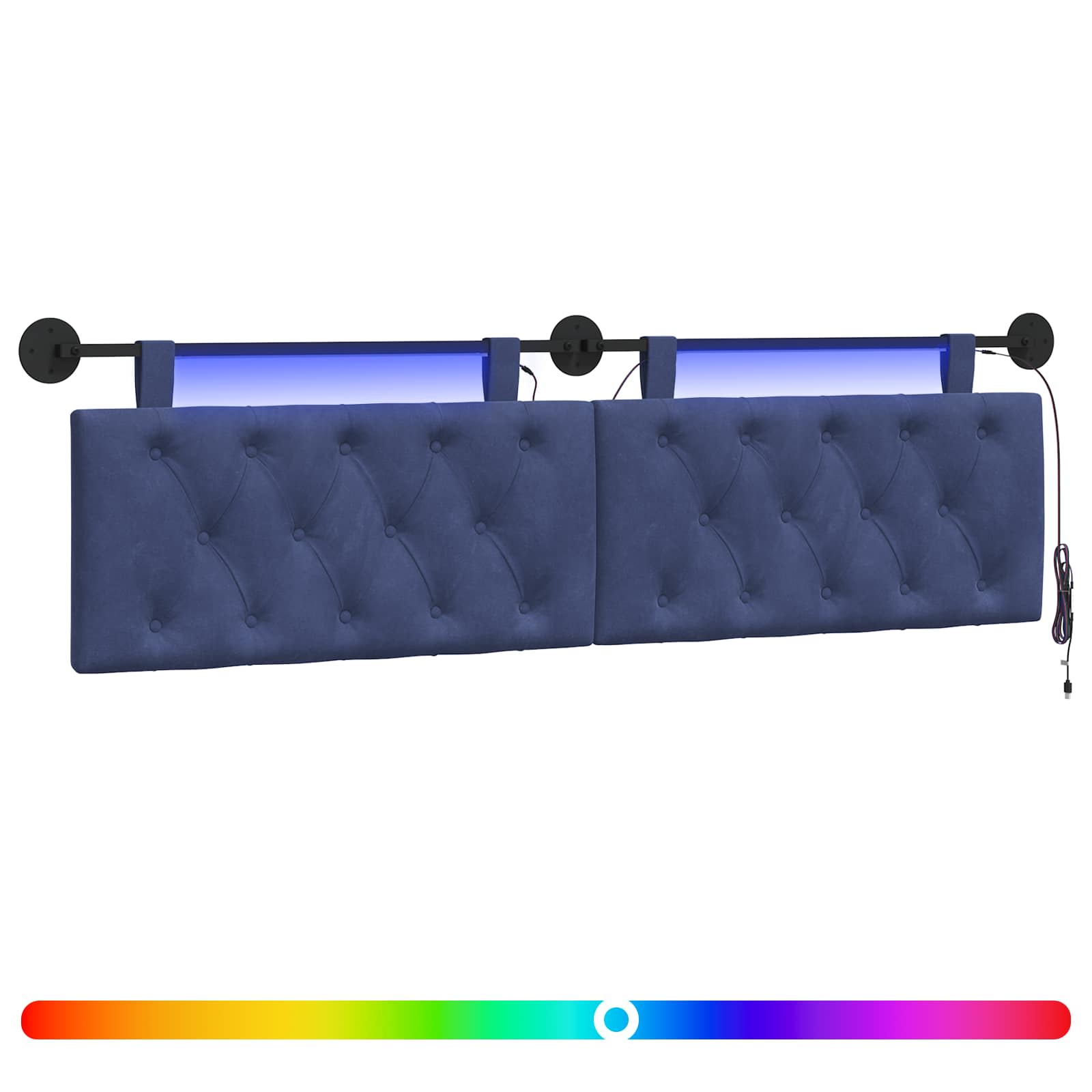 Hängendes Kopfteil Mit LED Licht Polizeiblau Samt