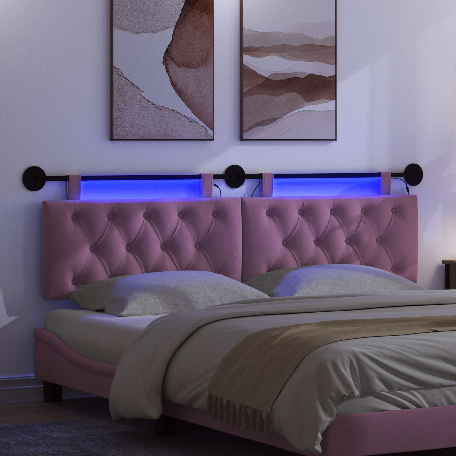 Hängendes Kopfteil Mit LED Licht Rosa Stoff