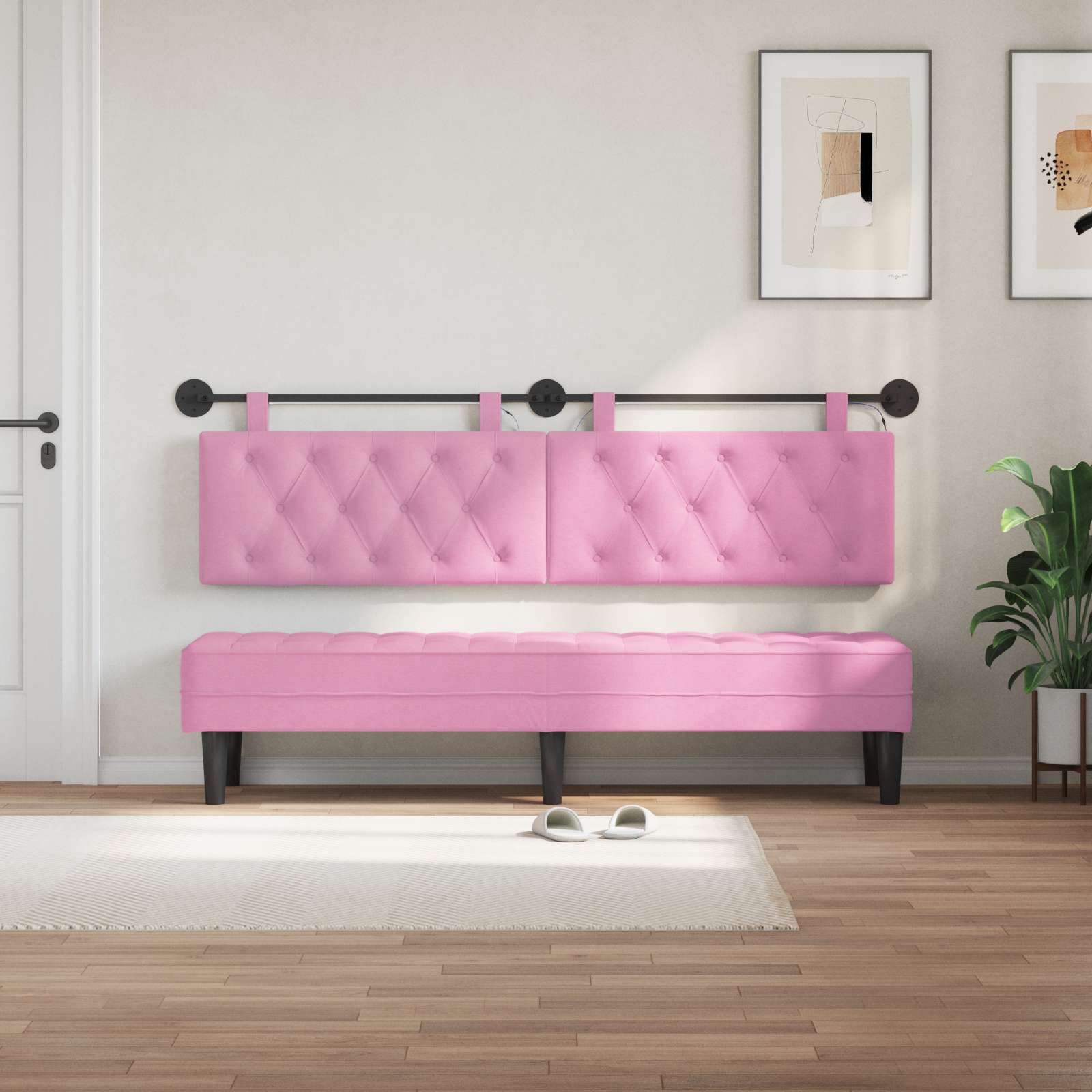 Hängendes Kopfteil Mit LED Licht Rosa Stoff