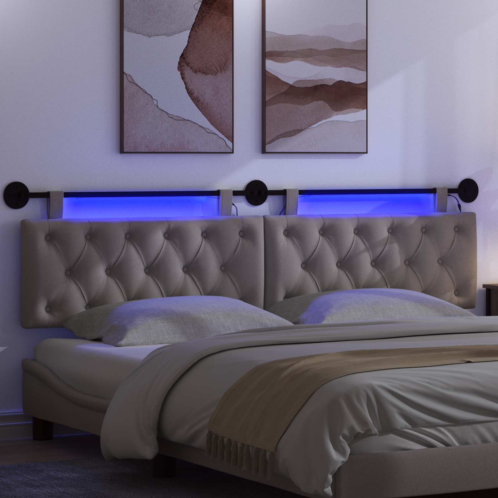 Hängendes Kopfteil Mit LED Licht Taupe Stoff