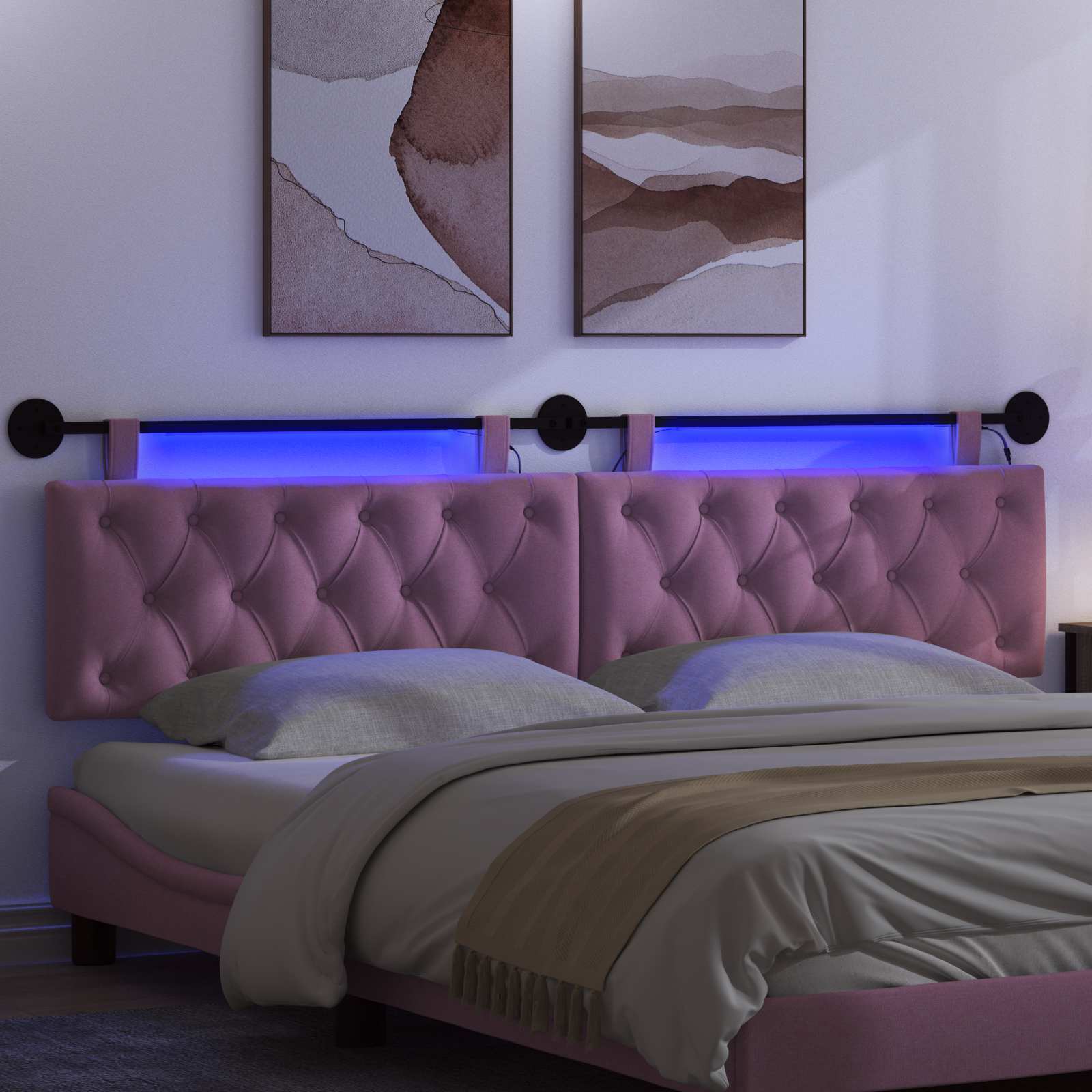 Hängendes Kopfteil Mit LED Licht Rosa Stoff