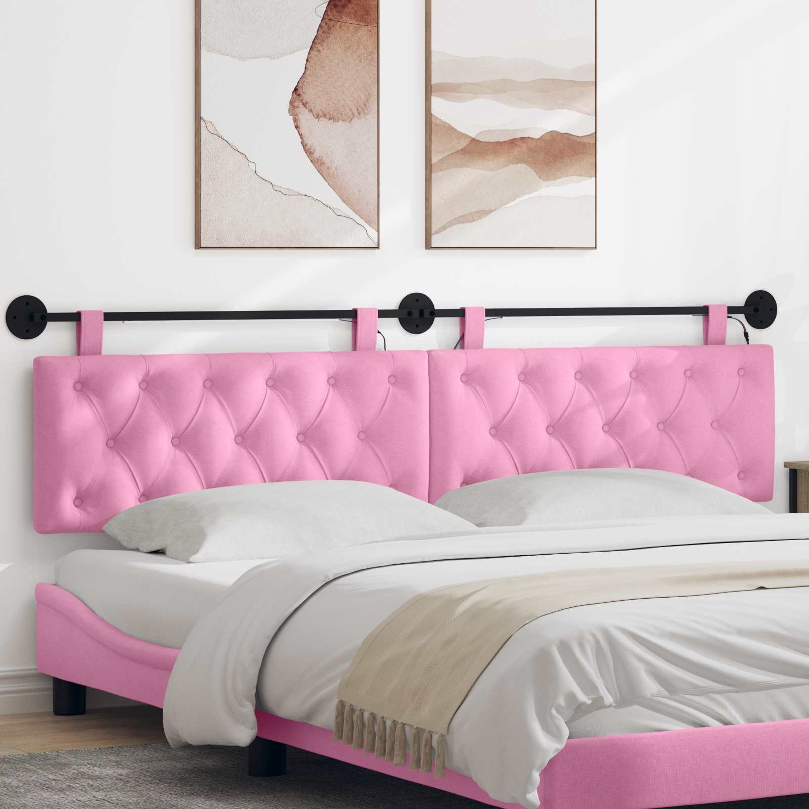 Hängendes Kopfteil Mit LED Licht Rosa Stoff