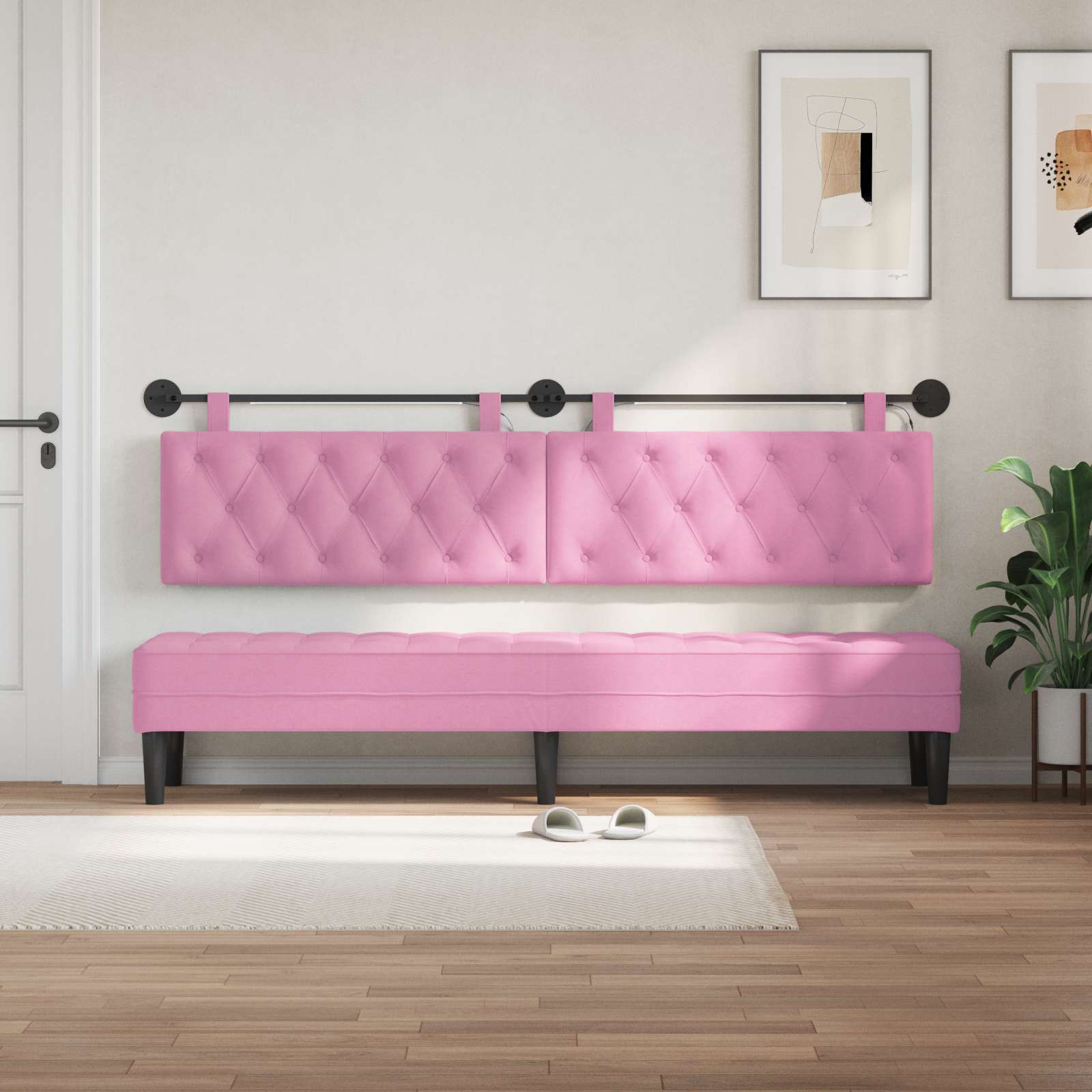 Hängendes Kopfteil Mit LED Licht Rosa Stoff