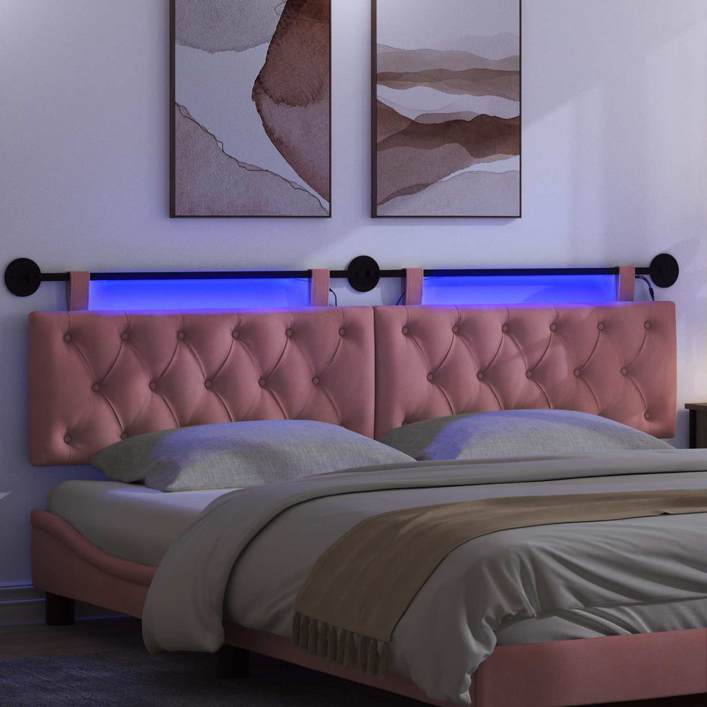 Hängendes Kopfteil Mit LED Licht Rosa Samt