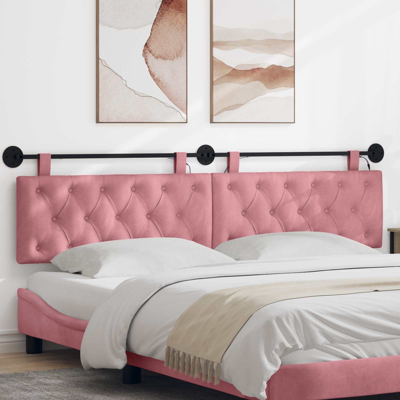 Hängendes Kopfteil Mit LED Licht Rosa Samt