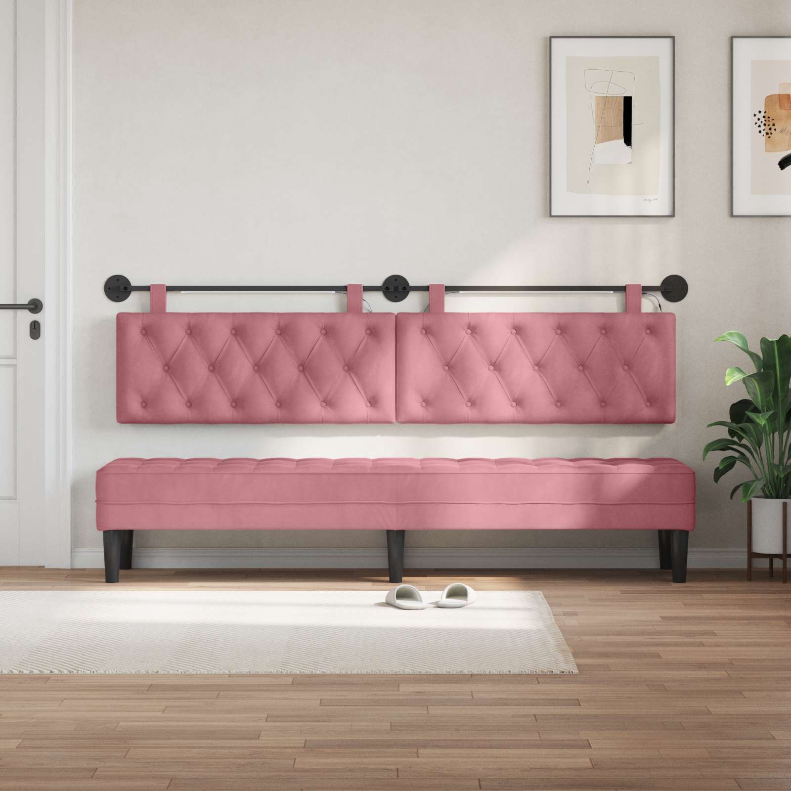 Hängendes Kopfteil Mit LED Licht Rosa Samt