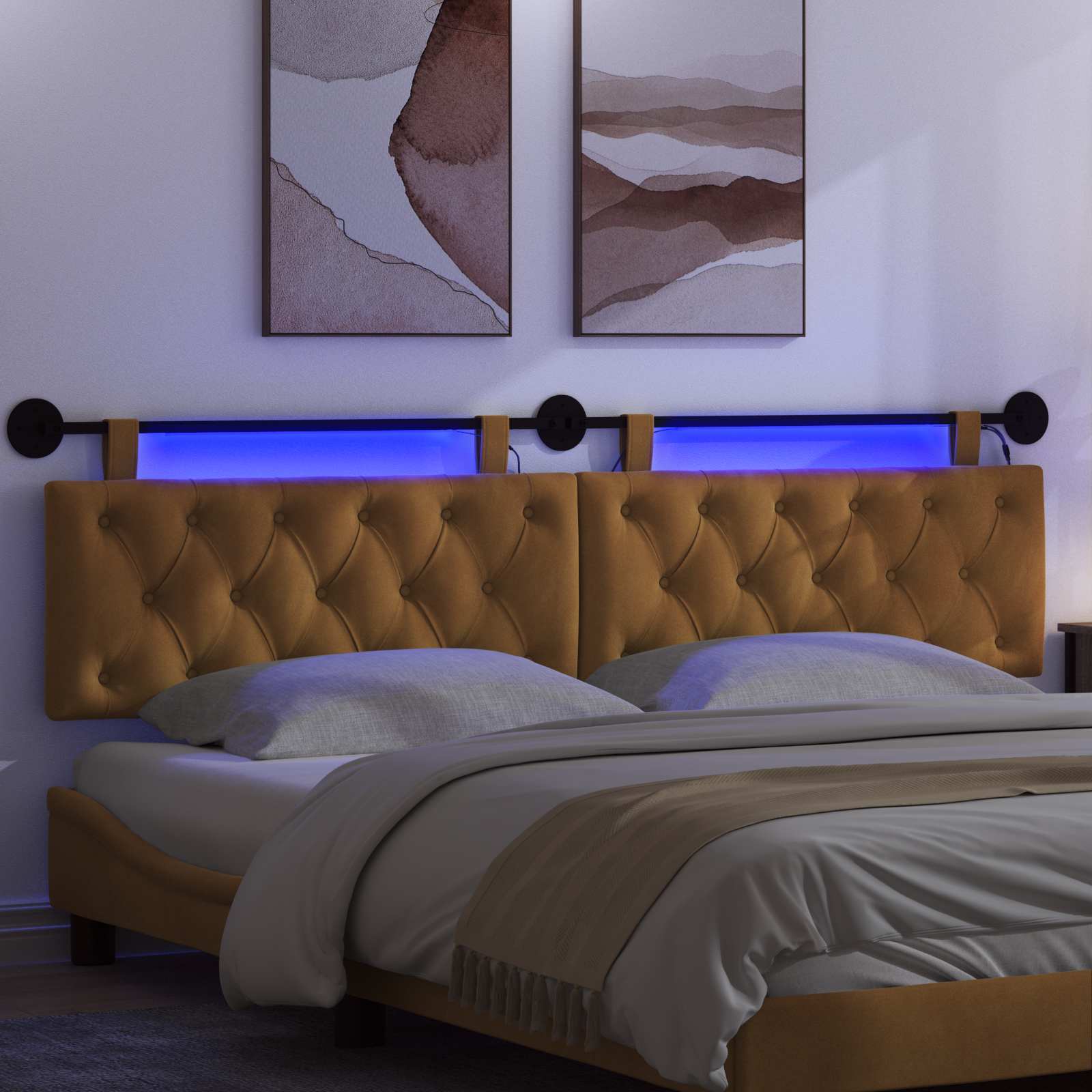 Hängendes Kopfteil Mit LED Licht Braun Samt