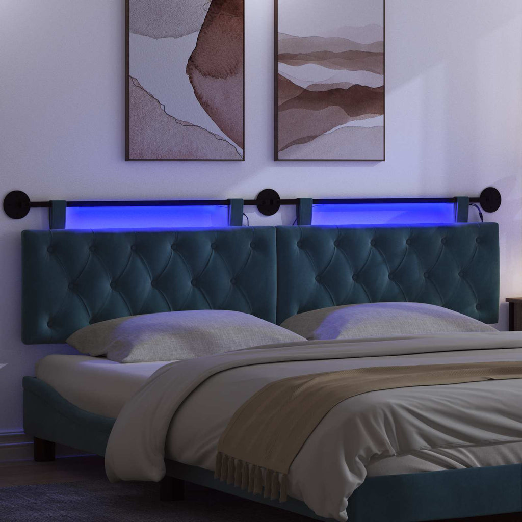 Hängendes Kopfteil Mit LED Licht Blau Samt