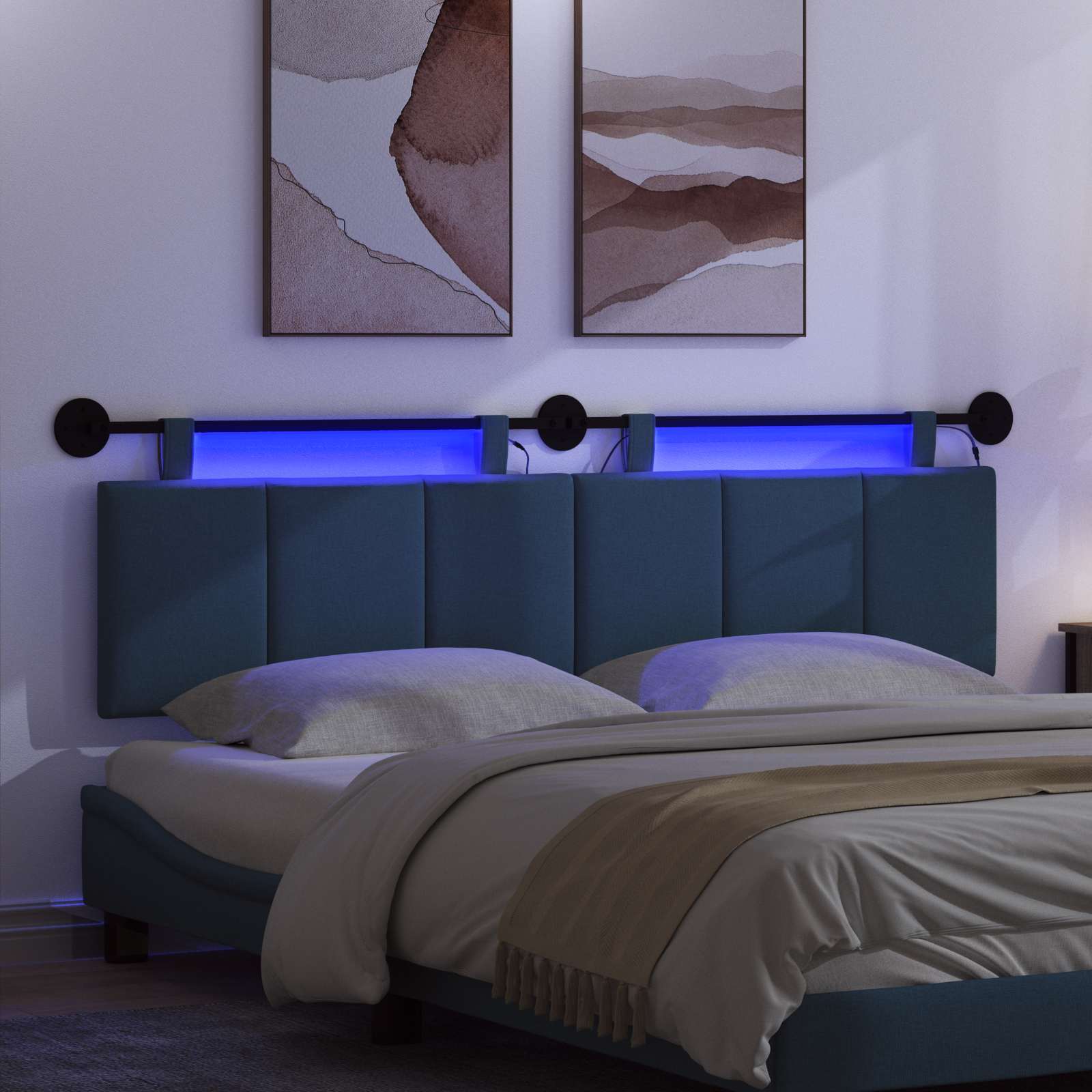 Hängendes Kopfteil Mit LED Licht Blau Stoff