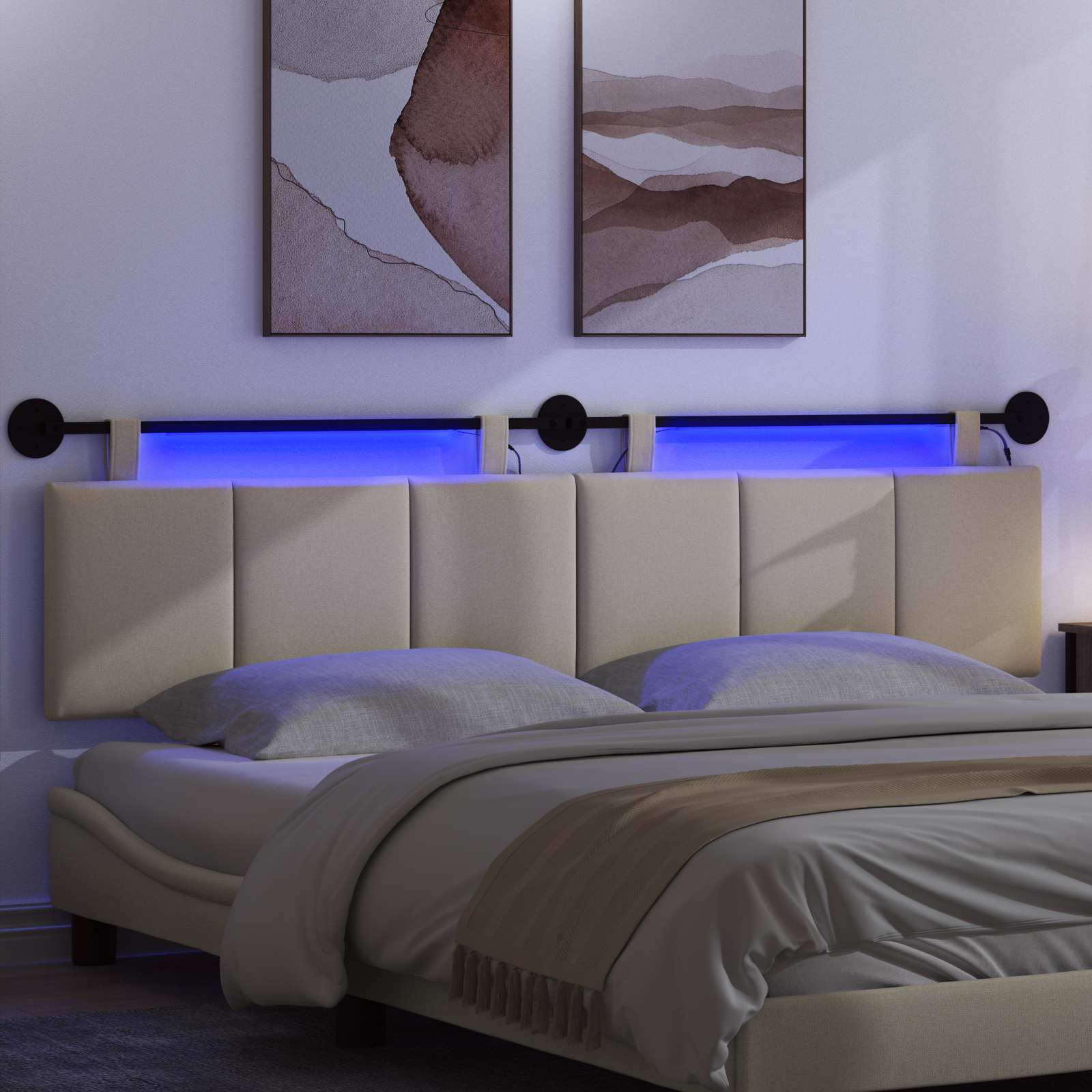 Hängendes Kopfteil Mit LED Licht Creme Stoff