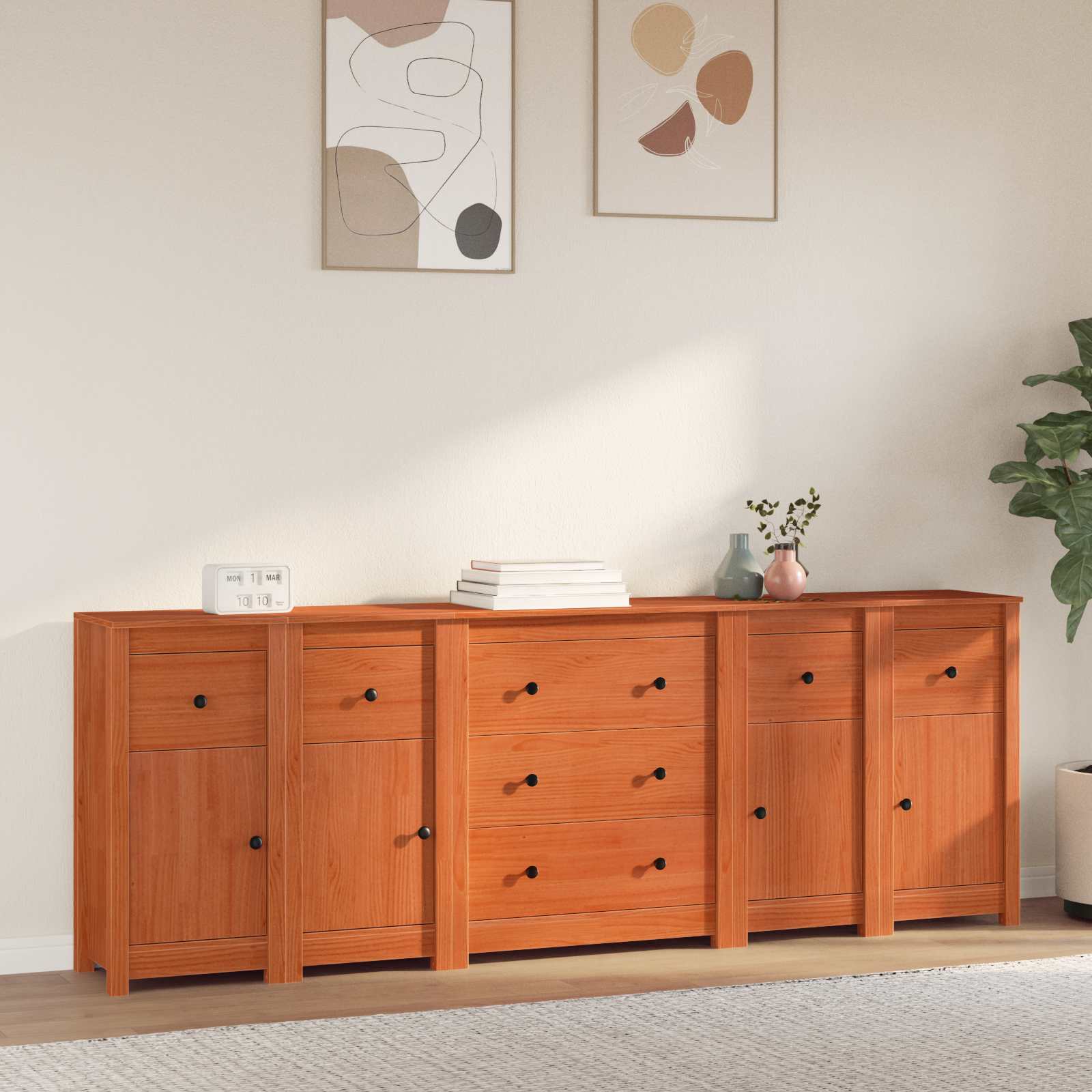 Sideboard mit Schubladen 5 pcs Wachsbraun Massives Kiefernholz