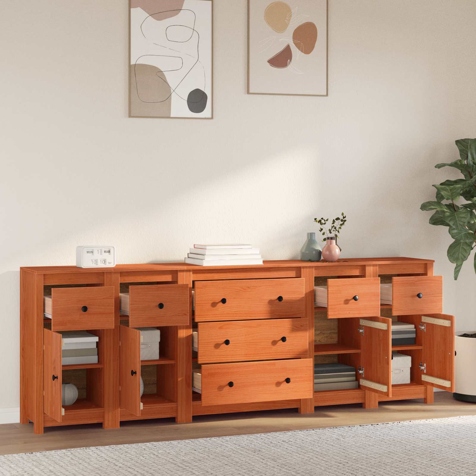 Sideboard mit Schubladen 5 pcs Wachsbraun Massives Kiefernholz