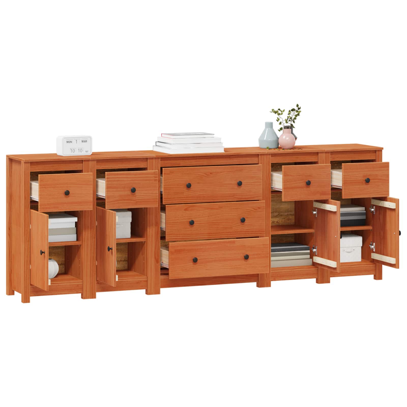 Sideboard mit Schubladen 5 pcs Wachsbraun Massives Kiefernholz