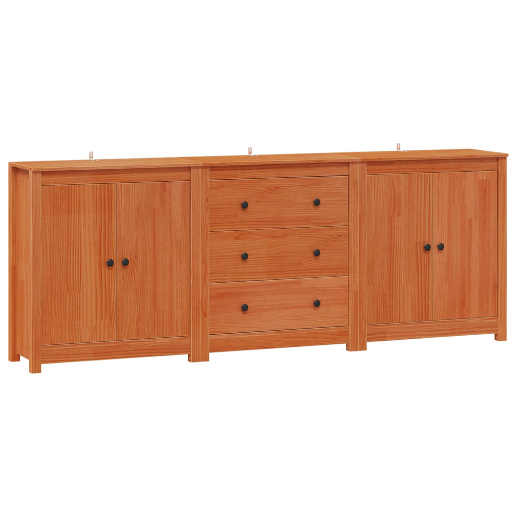 Sideboard mit Schubladen 3 pcs Wachsbraun Massives Kiefernholz