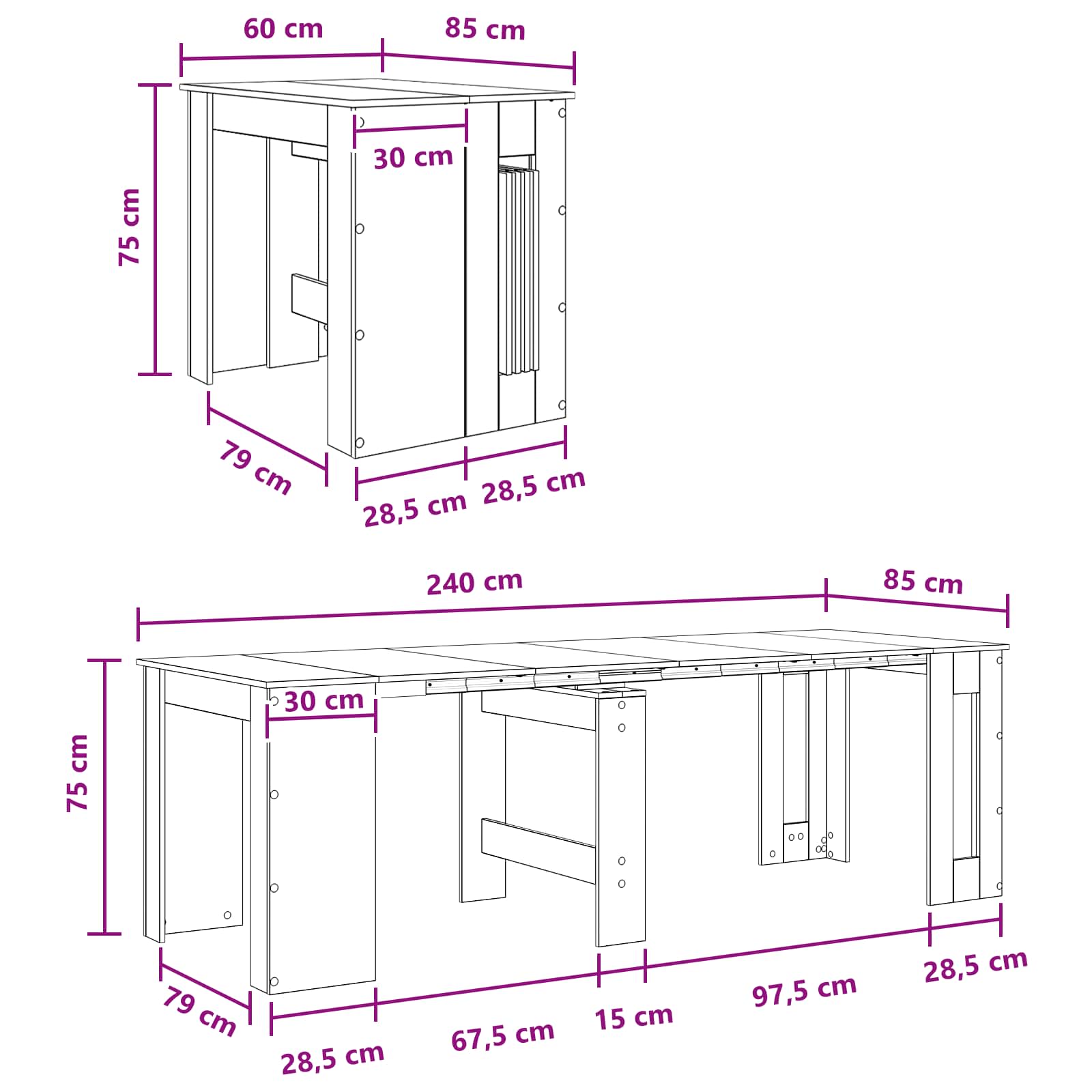 Esstisch 240 x 85 x 75 cm Holzwerkstoff Grau Sonoma