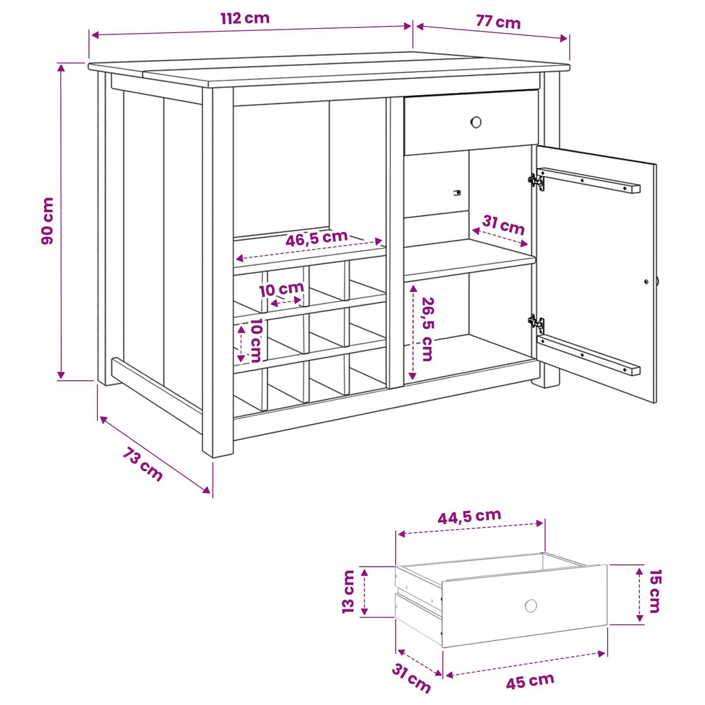 Küchentrolley PANAMA 2 pcs Weiß und Honigwachs 112 x 77 x 90 cm