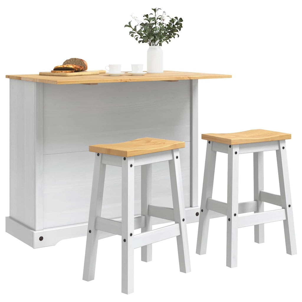 Kücheninsel Set Corona 3 pcs Weiß und Honigwachs Massiv-Kiefer