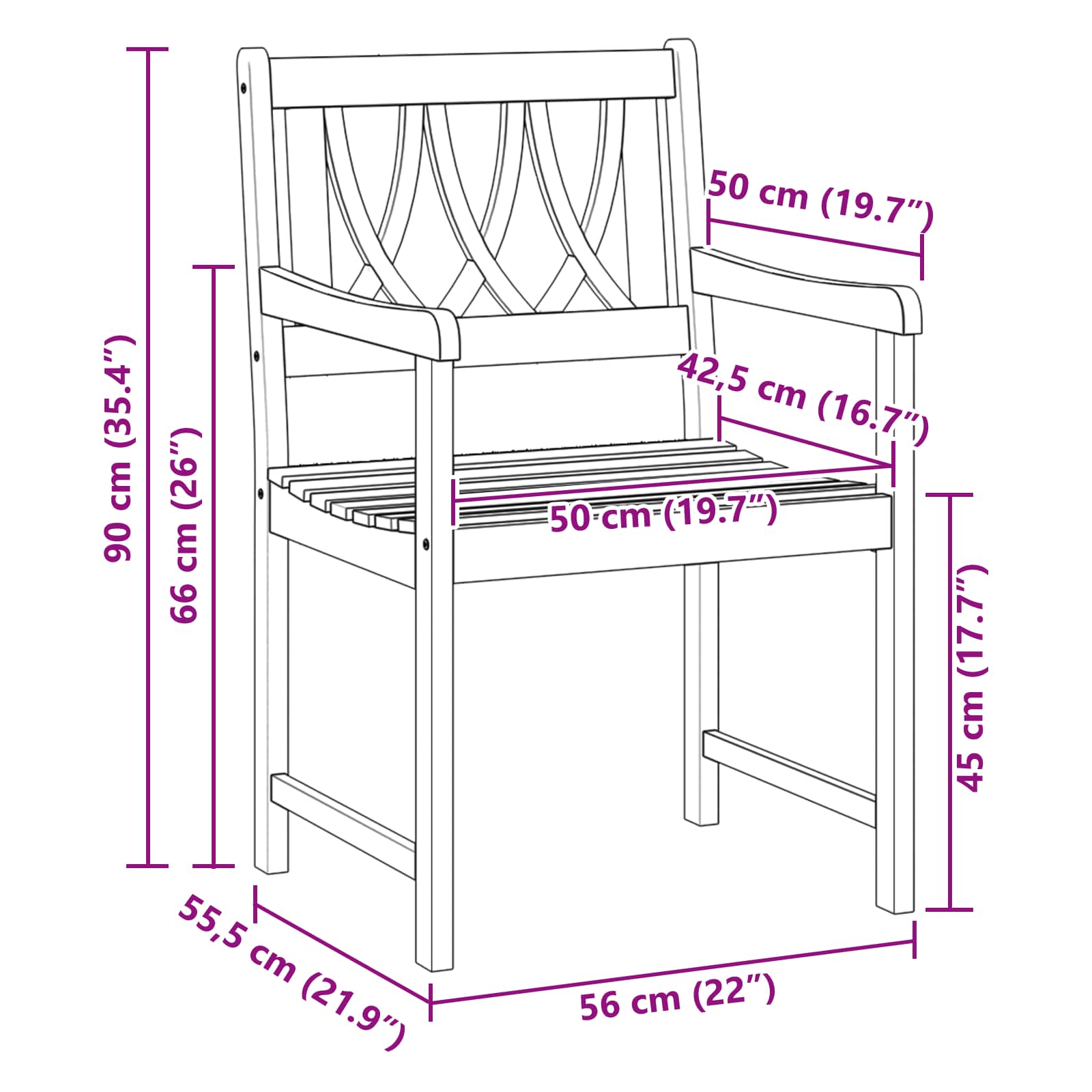 Bank Outdoor 4 pcs Natur 56 x 55,5 x 90 cm Massivholz Akazie