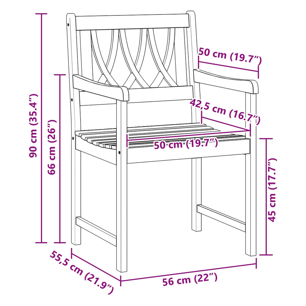 Bank Outdoor 6 pcs Natur 56 x 55,5 x 90 cm Massivholz Akazie