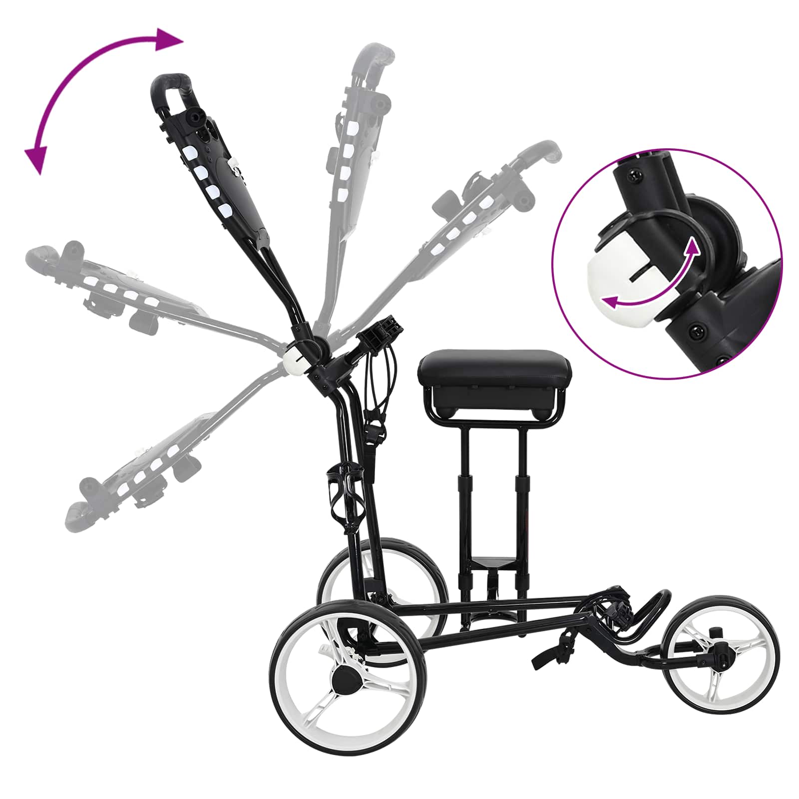 Golf-Dolly mit Sitz Schwarz und Weiß 100 x 60 x 130 cm Eisen
