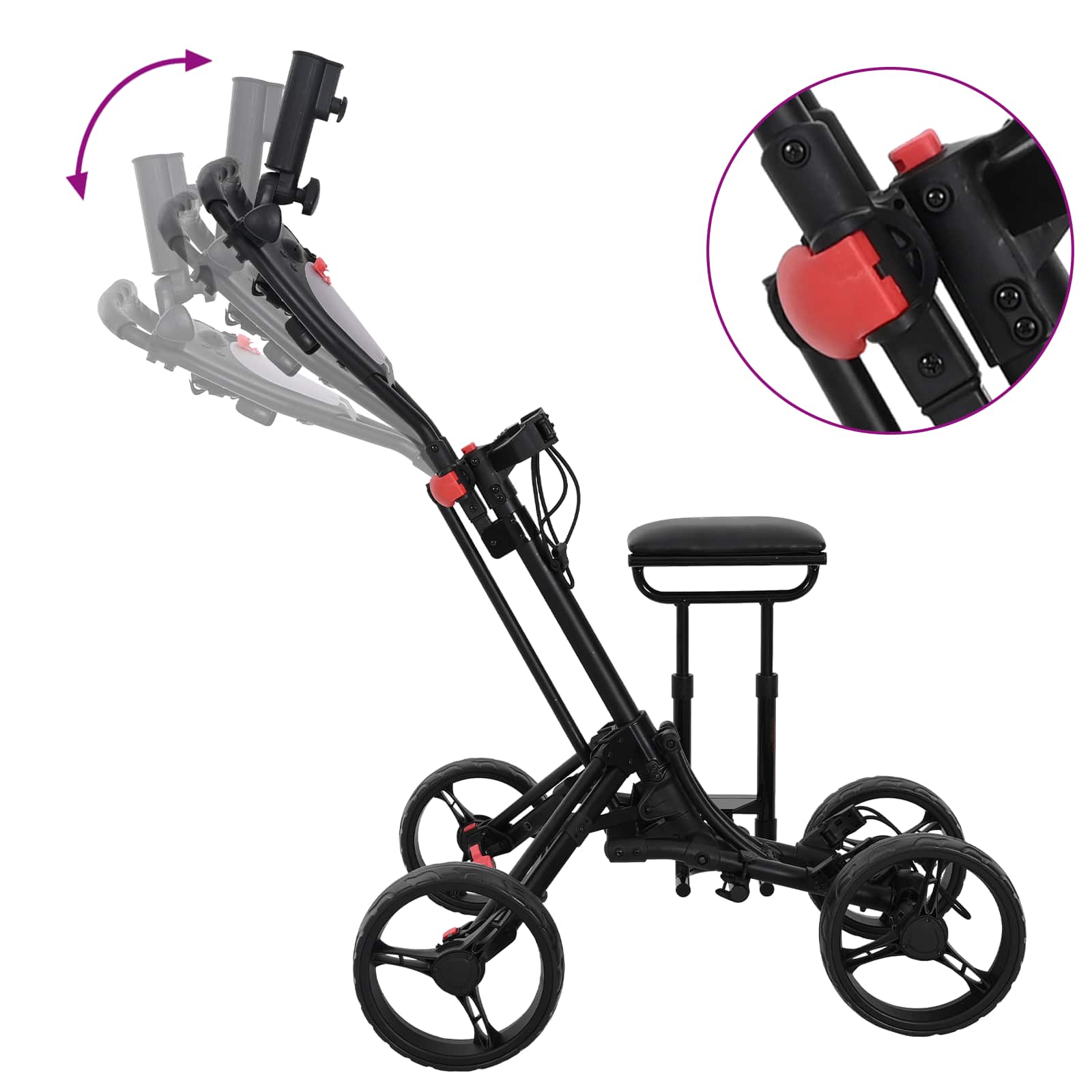 Golf-Dolly mit Sitz Schwarz Aluminium Klappbar