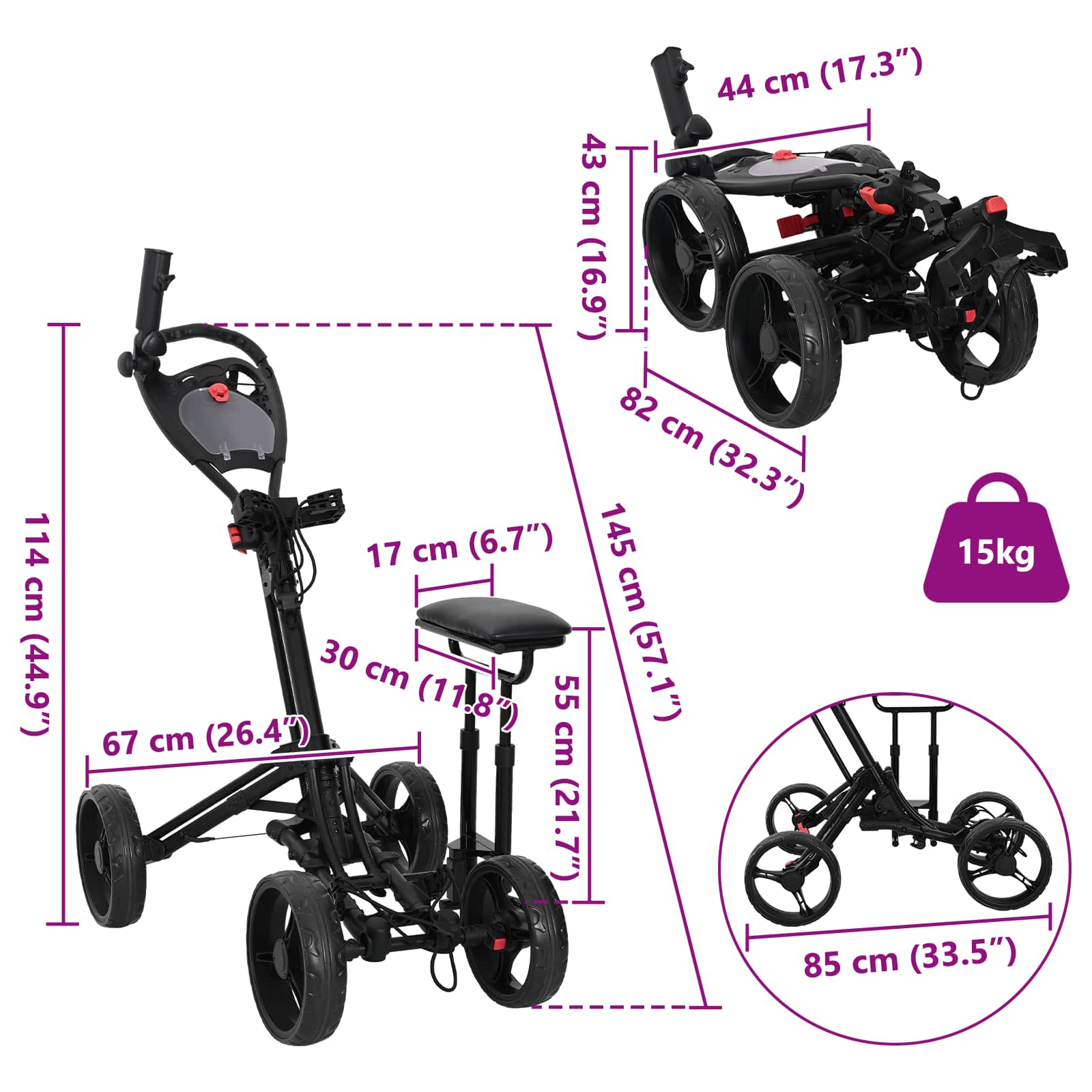 Golf-Dolly mit Sitz Schwarz Aluminium Klappbar