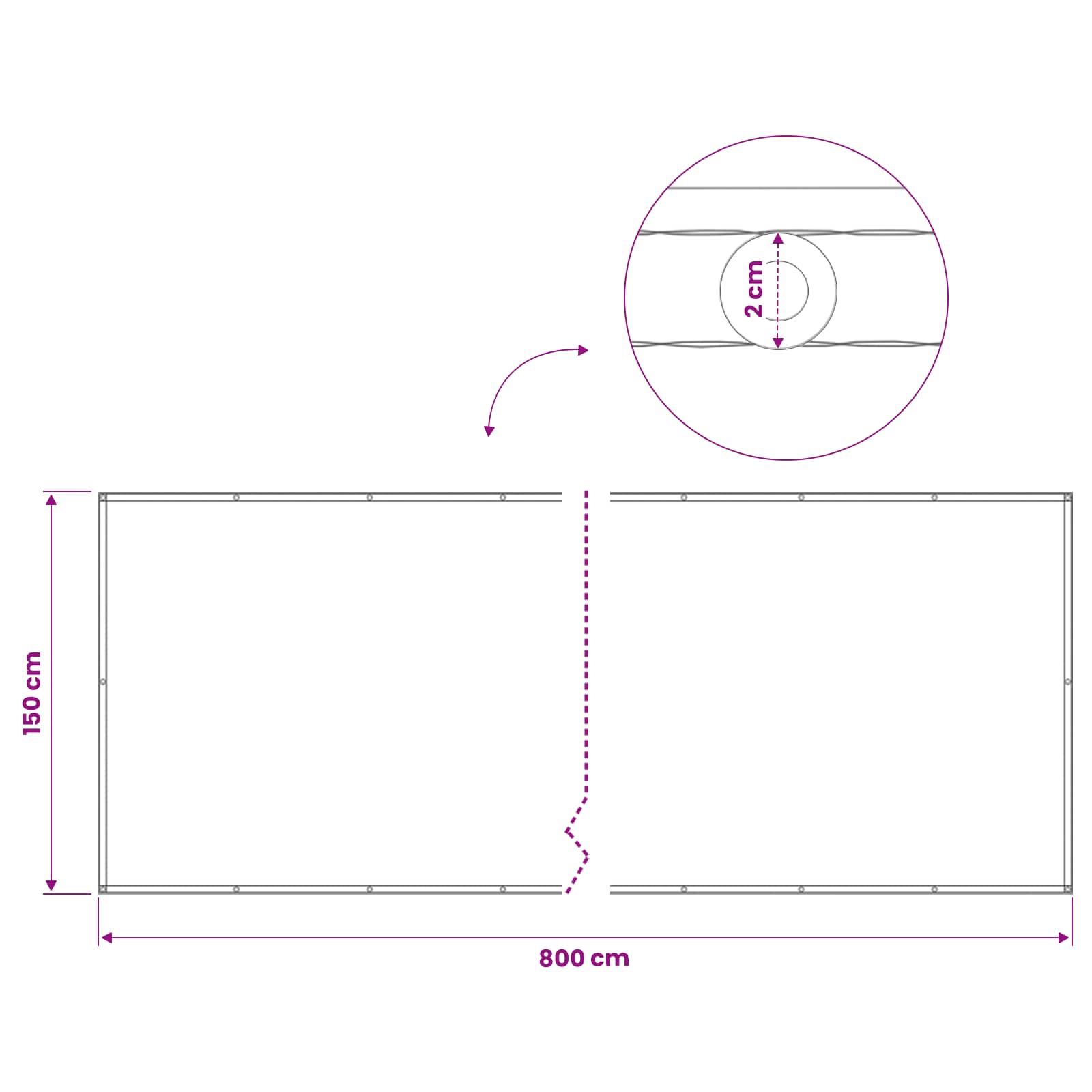 Balkon Sichtschutz 150 x 800 cm Stoff mit PU-Beschichtung Weiß