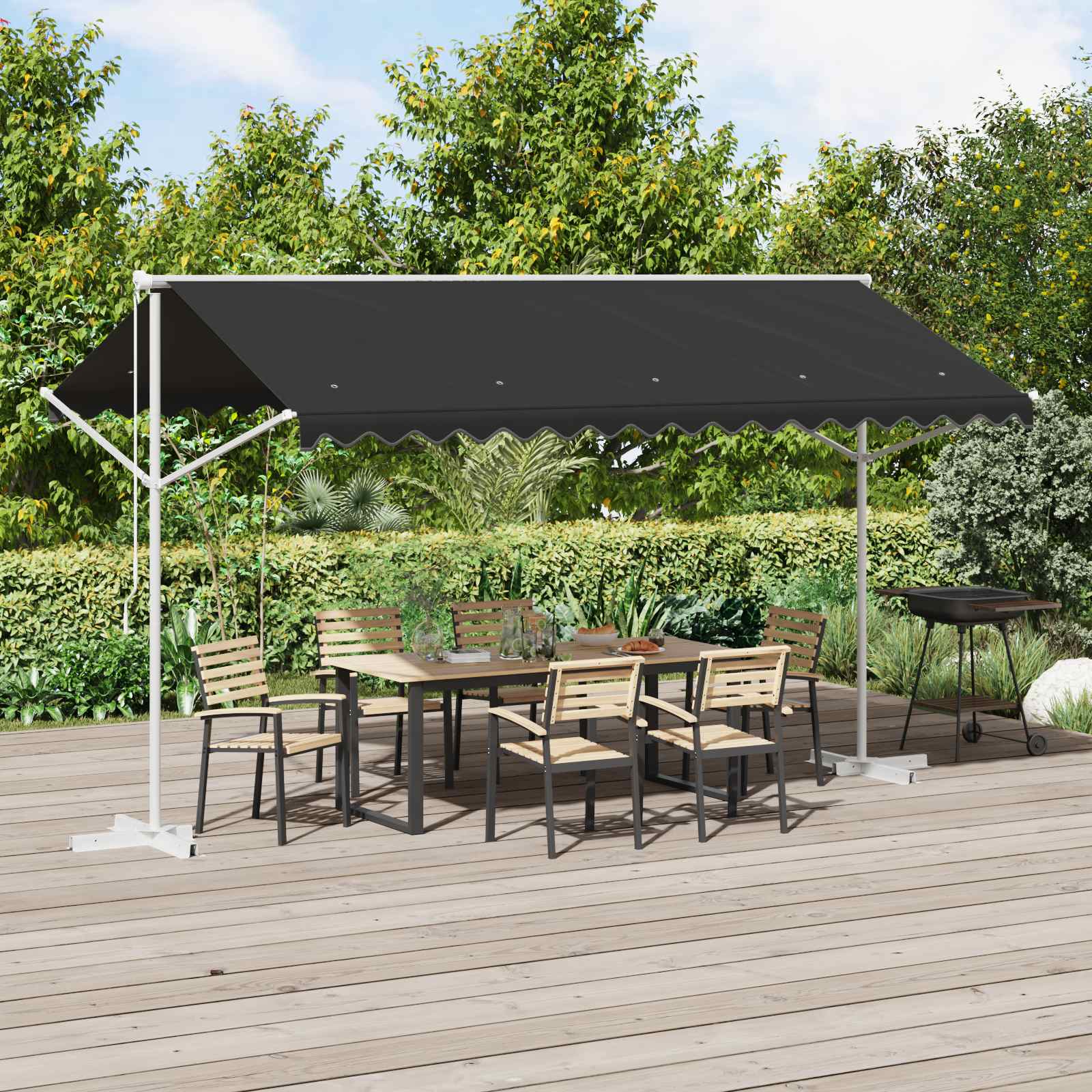 Freistehende Markise 4 x 3 m Polyester Anthrazit