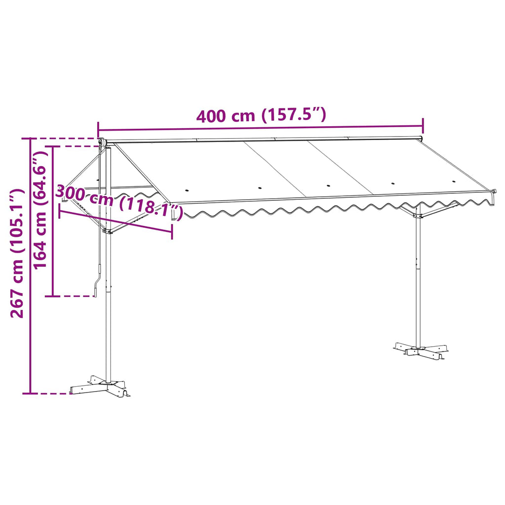 Freistehende Markise 4 x 3 m Polyester Anthrazit