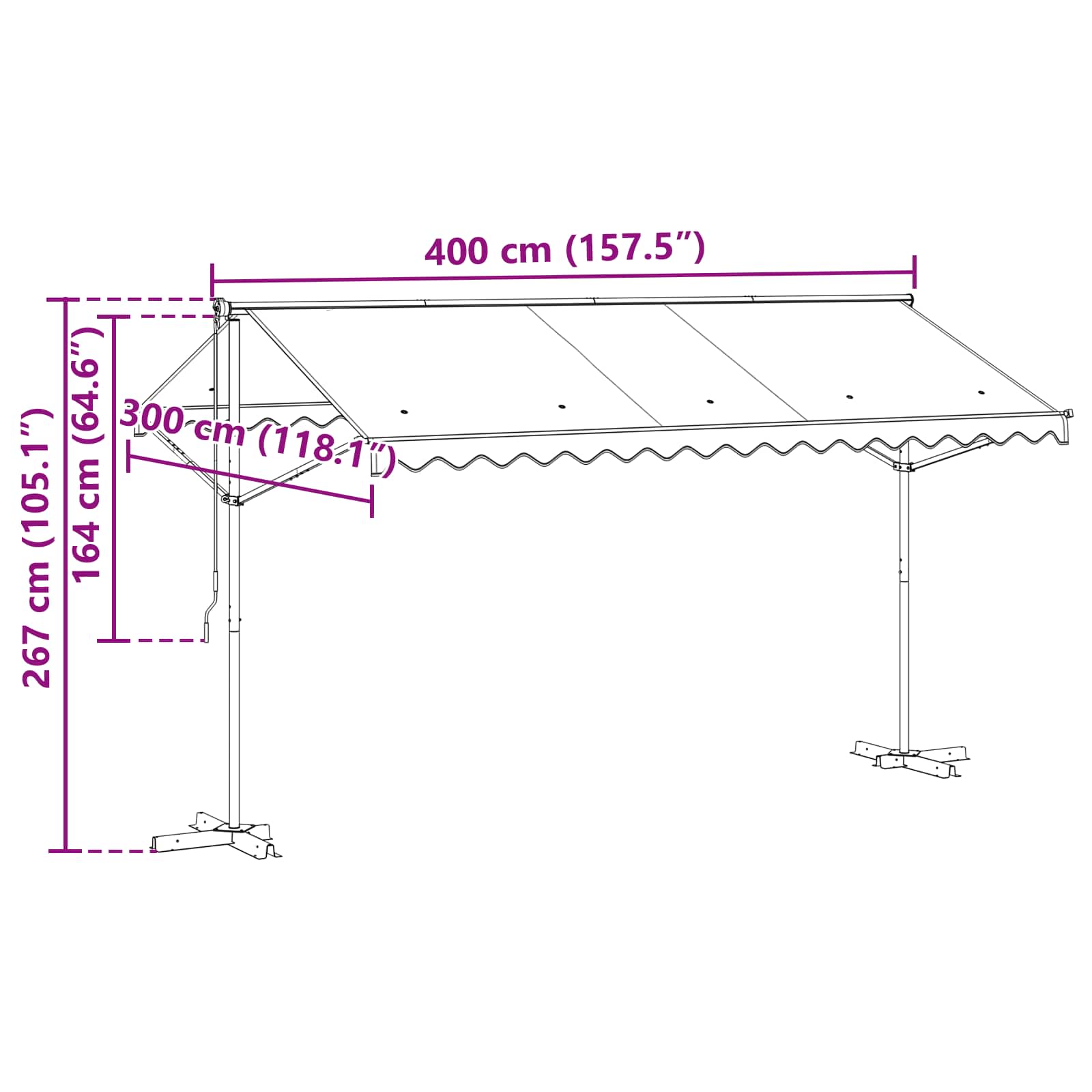 Freistehende Markise 4 x 3 m Polyester Anthrazit