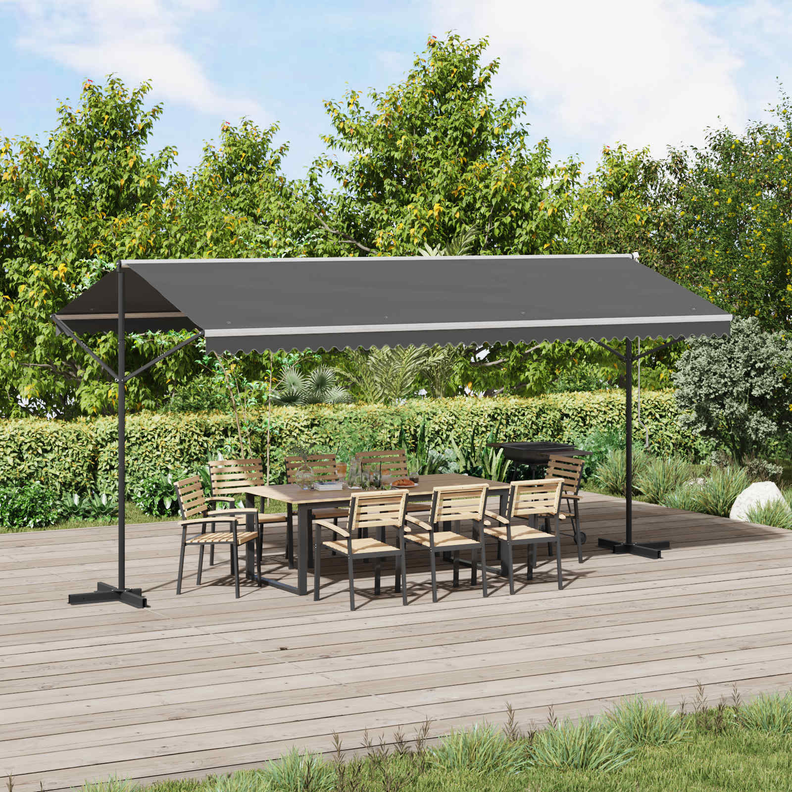 Freistehende Markise Grau 5 x 3 m Polyester