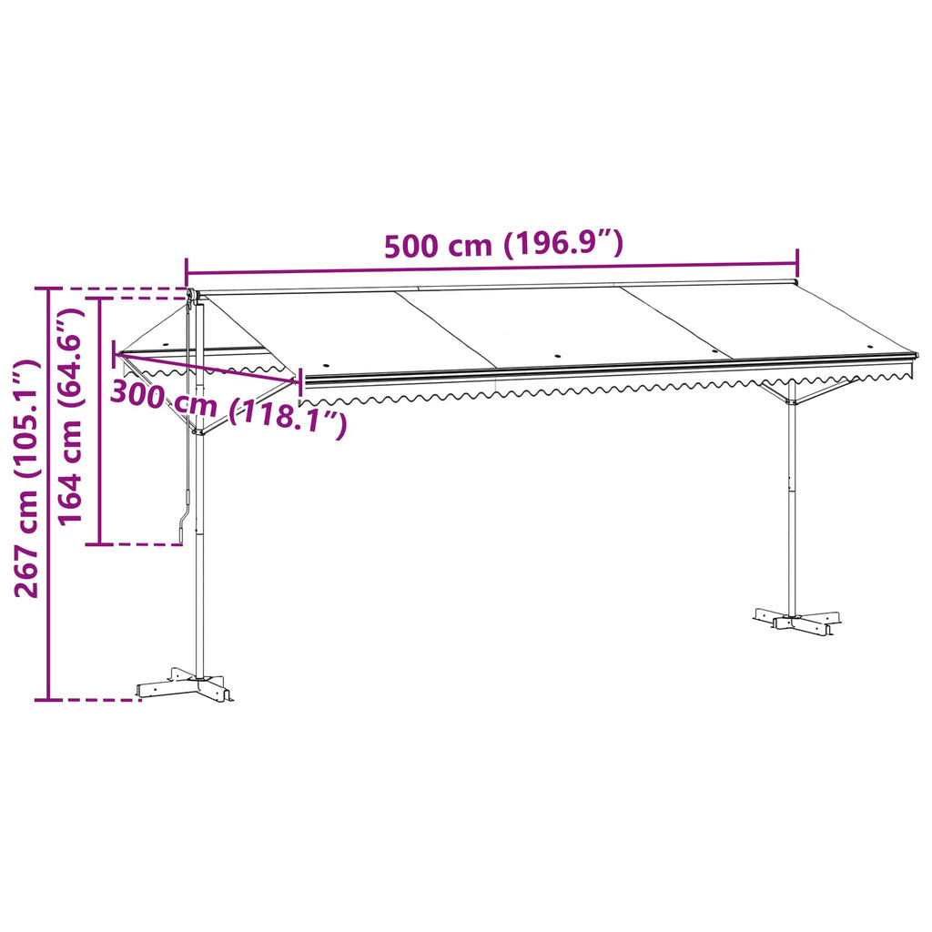 Freistehende Markise Grau 5 x 3 m Polyester